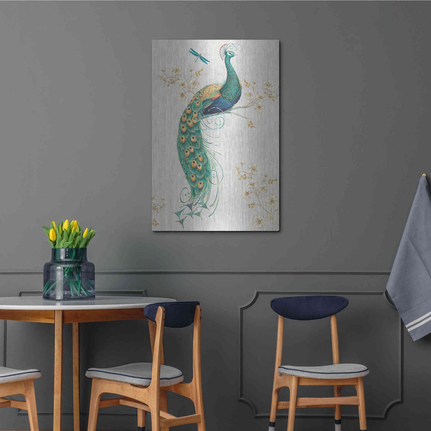 Luxe Metal Art 'Ornate Peacock IXA' by Daphne Brissonet, Metal Wall Art,24x36