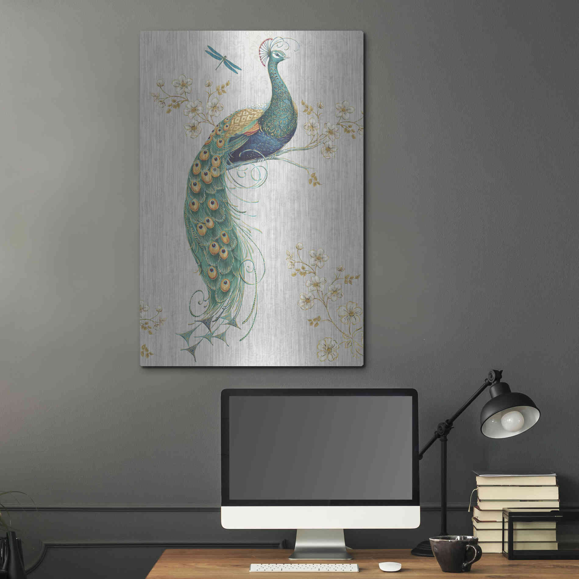 Luxe Metal Art 'Ornate Peacock IXA' by Daphne Brissonet, Metal Wall Art,24x36