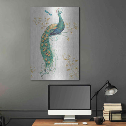 Luxe Metal Art 'Ornate Peacock IXA' by Daphne Brissonet, Metal Wall Art,24x36