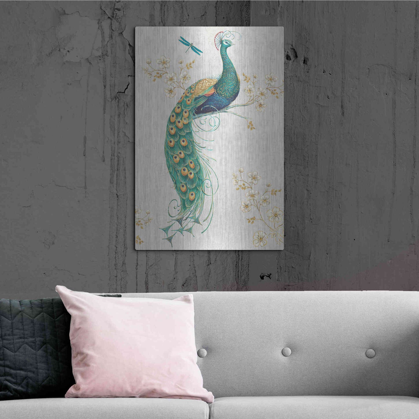 Luxe Metal Art 'Ornate Peacock IXA' by Daphne Brissonet, Metal Wall Art,24x36