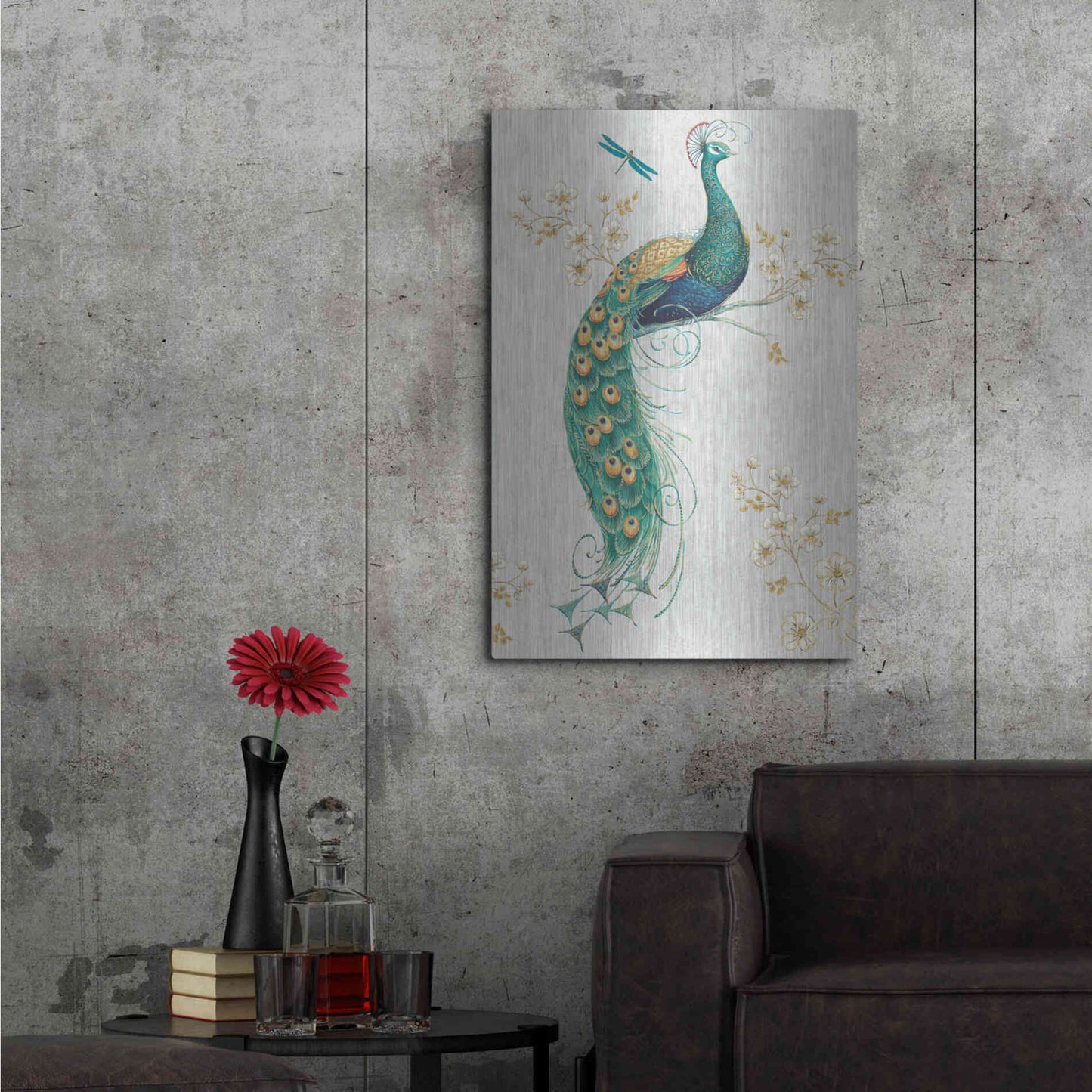 Luxe Metal Art 'Ornate Peacock IXA' by Daphne Brissonet, Metal Wall Art,24x36