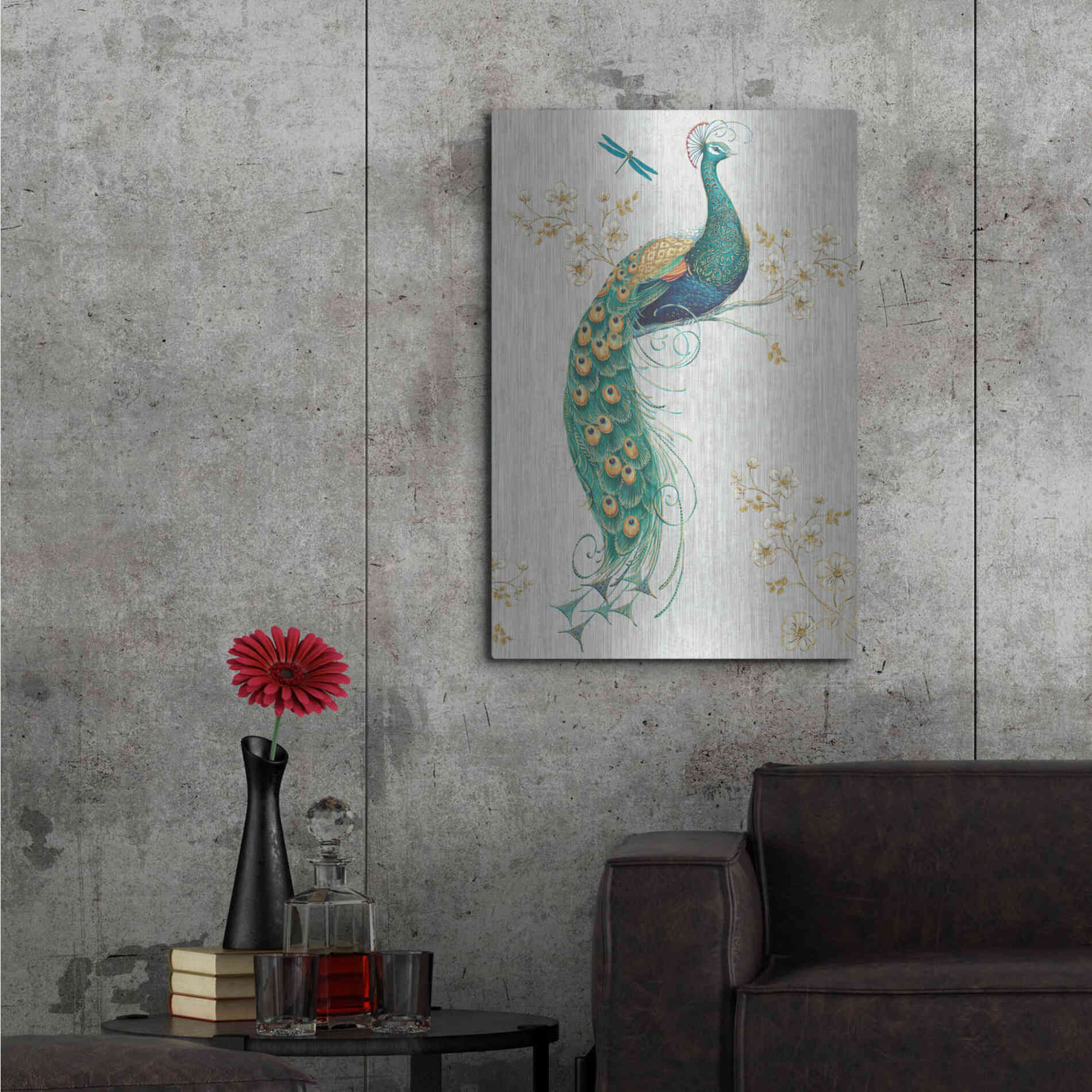 Luxe Metal Art 'Ornate Peacock IXA' by Daphne Brissonet, Metal Wall Art,24x36