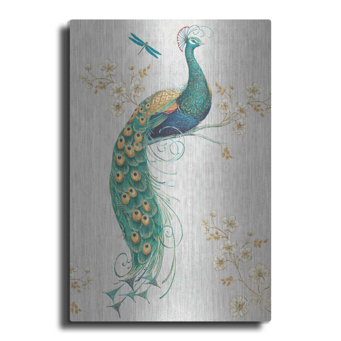 Luxe Metal Art 'Ornate Peacock IXA' by Daphne Brissonet, Metal Wall Art