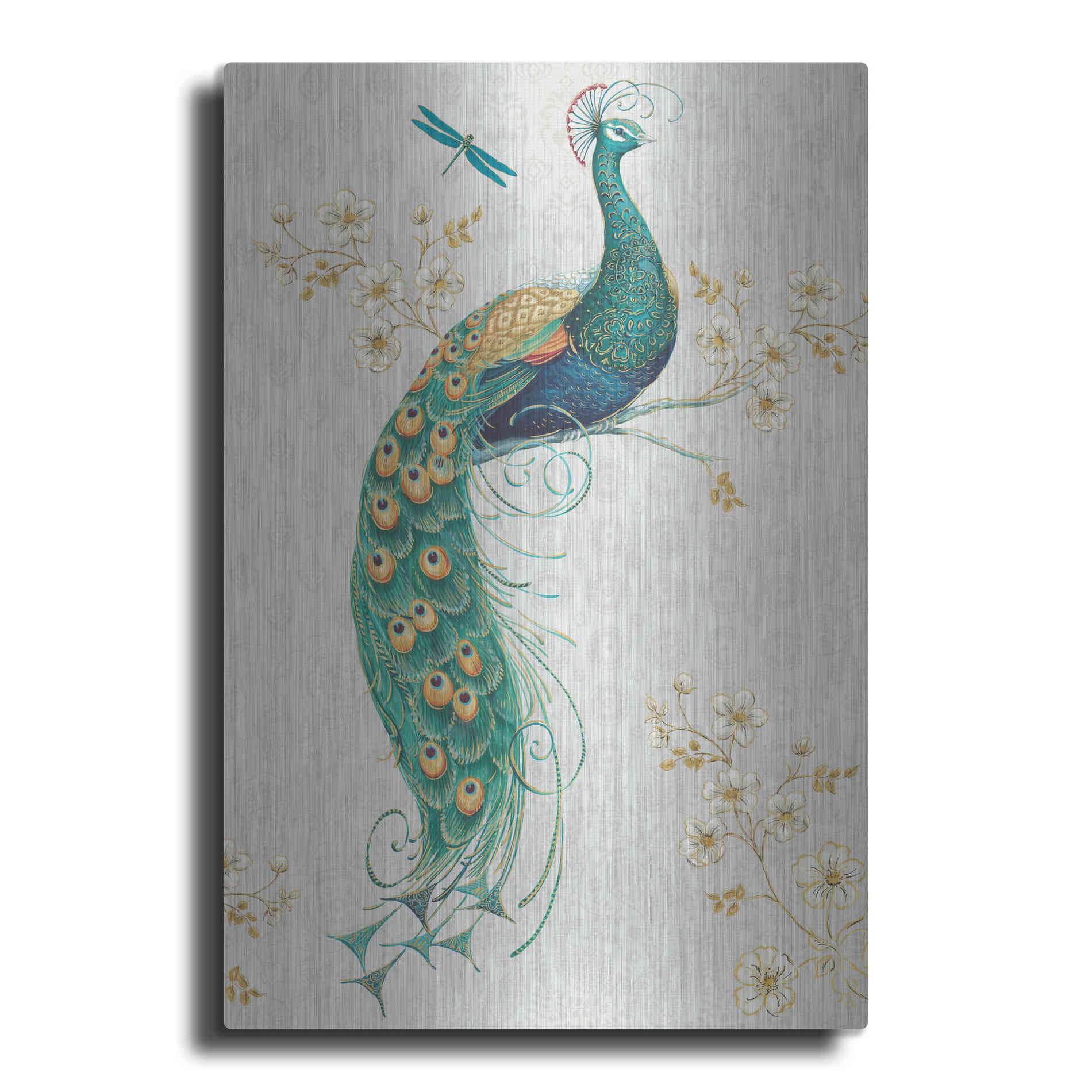 Luxe Metal Art 'Ornate Peacock IXA' by Daphne Brissonet, Metal Wall Art