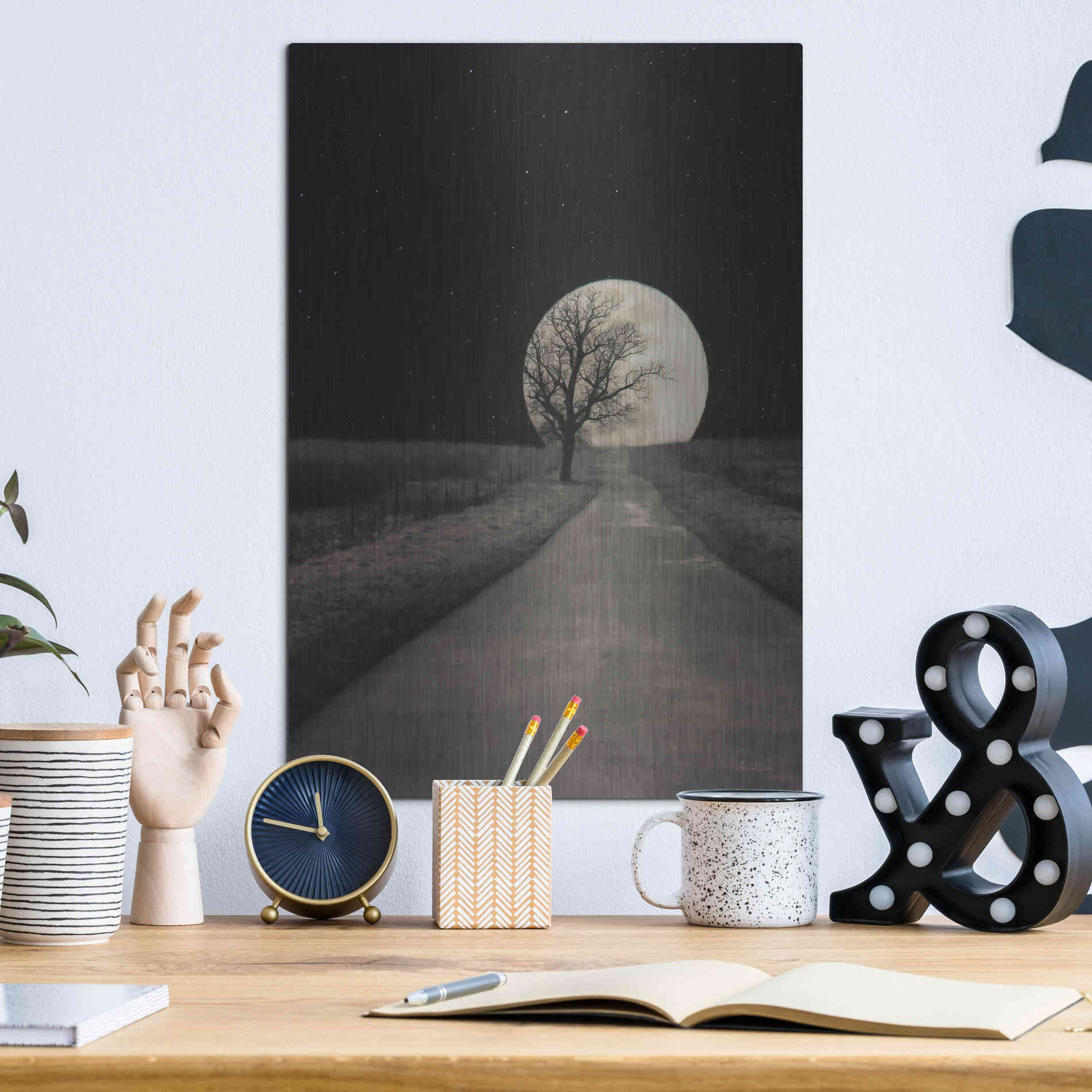 Luxe Metal Art 'Moonlit Country Road' by Lori Deiter, Metal Wall Art,12x16