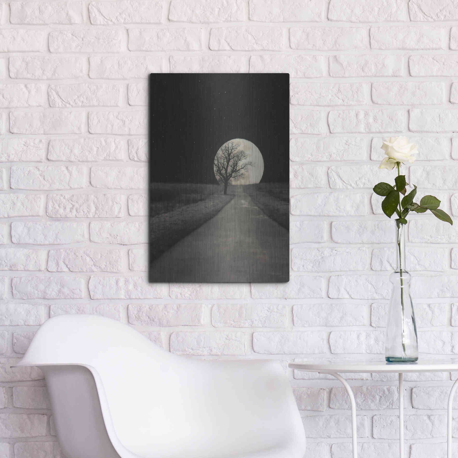 Luxe Metal Art 'Moonlit Country Road' by Lori Deiter, Metal Wall Art,16x24