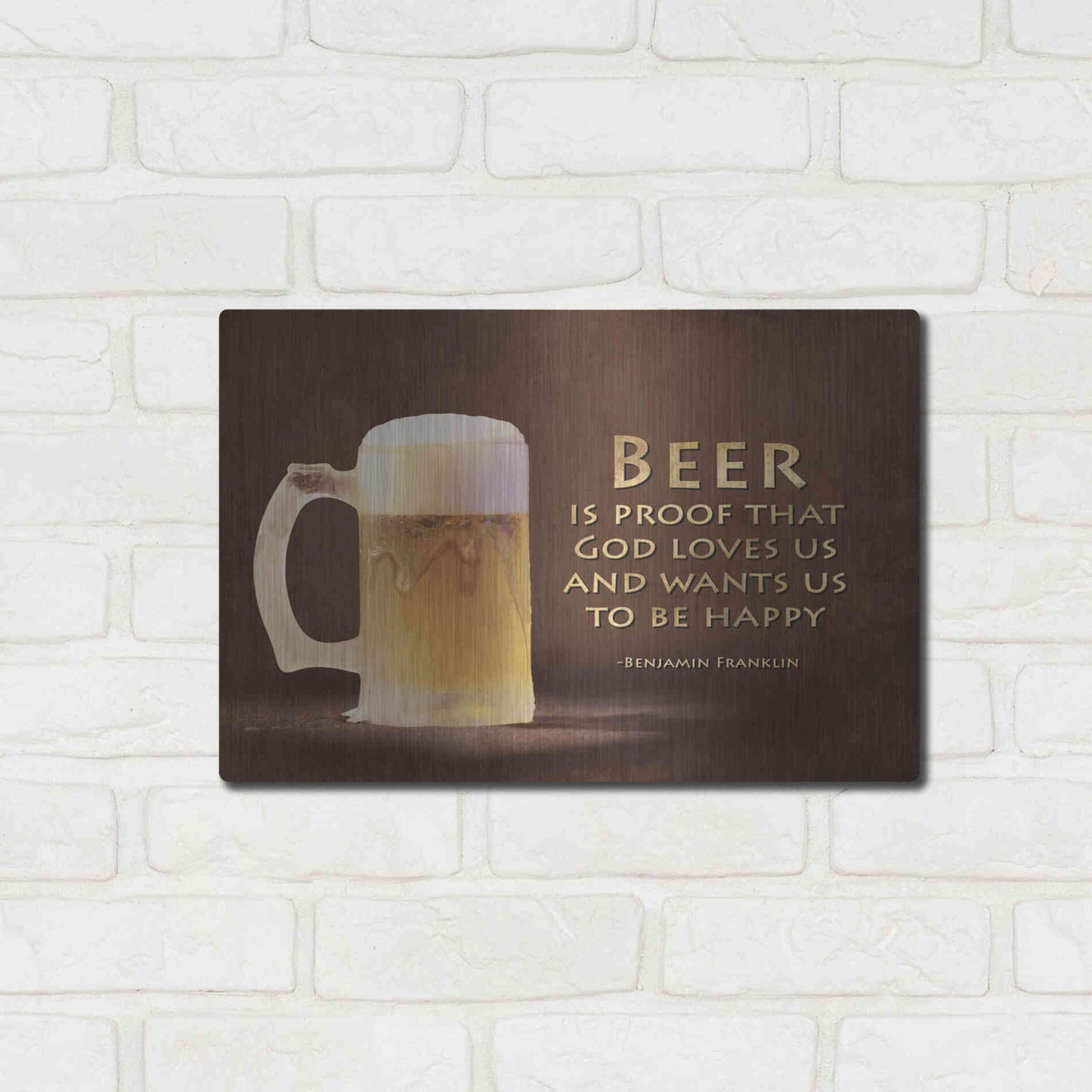 Luxe Metal Art 'Be Happy' by Lori Deiter, Metal Wall Art,16x12