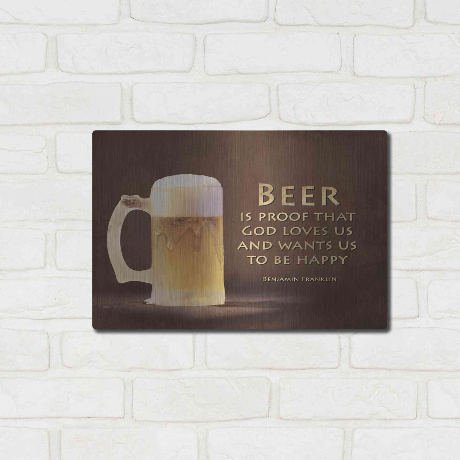 Luxe Metal Art 'Be Happy' by Lori Deiter, Metal Wall Art,16x12