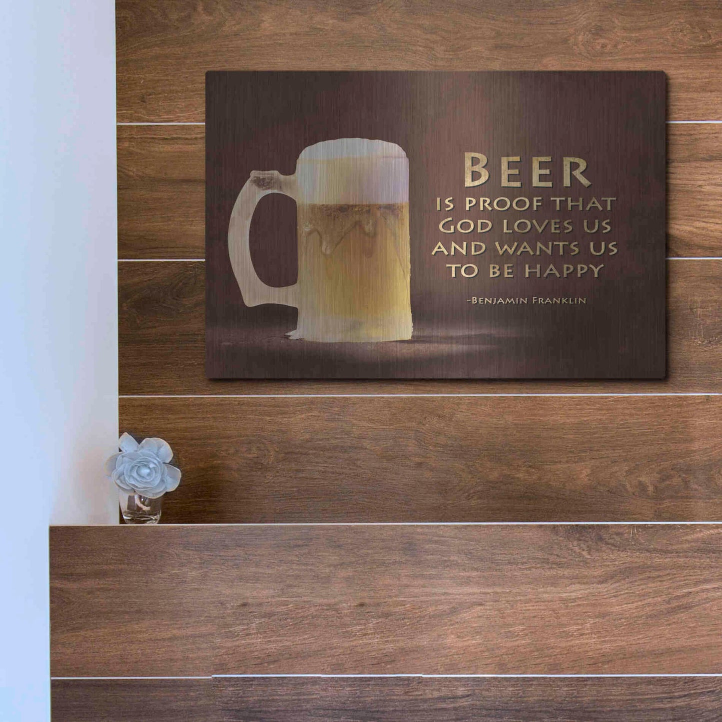 Luxe Metal Art 'Be Happy' by Lori Deiter, Metal Wall Art,16x12