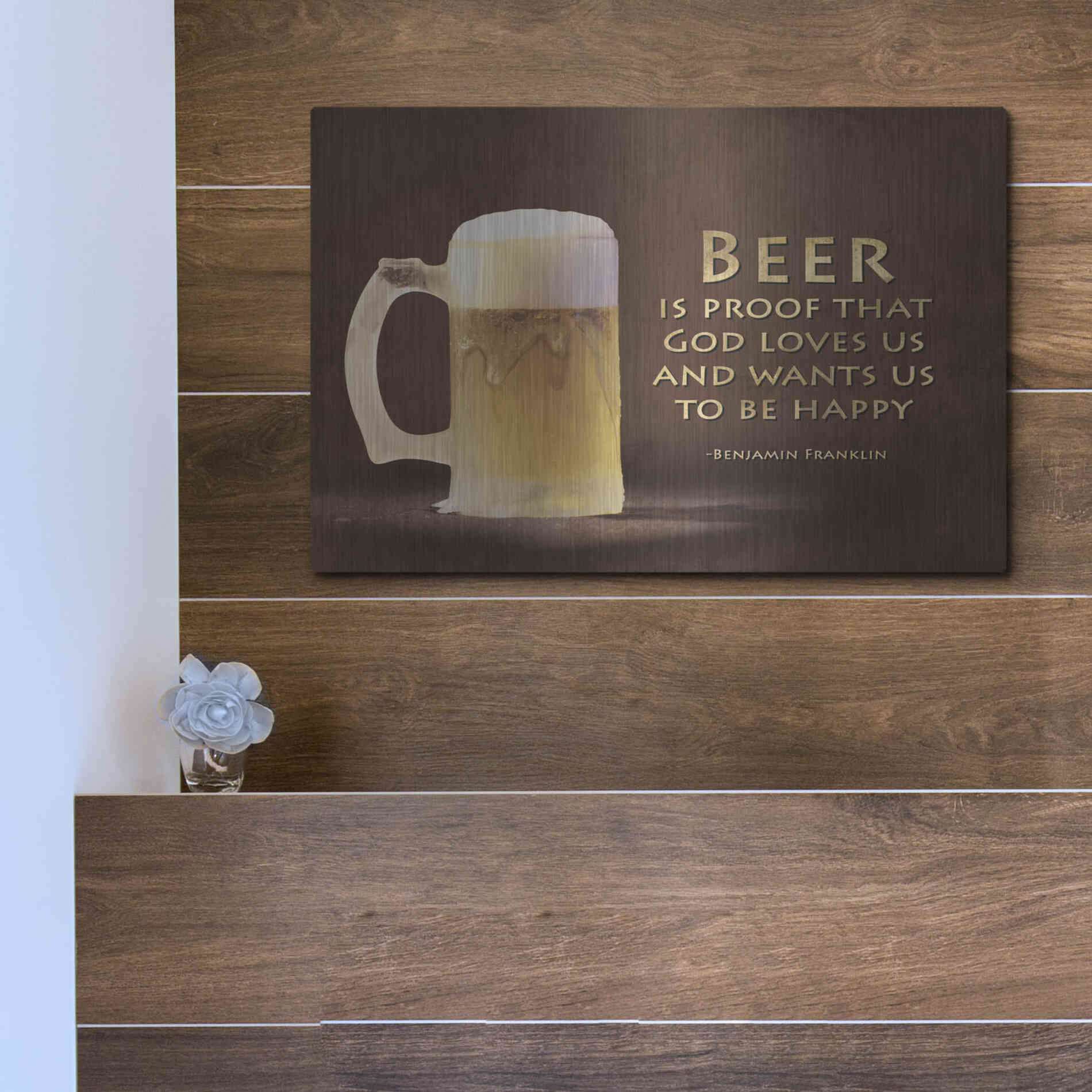 Luxe Metal Art 'Be Happy' by Lori Deiter, Metal Wall Art,16x12