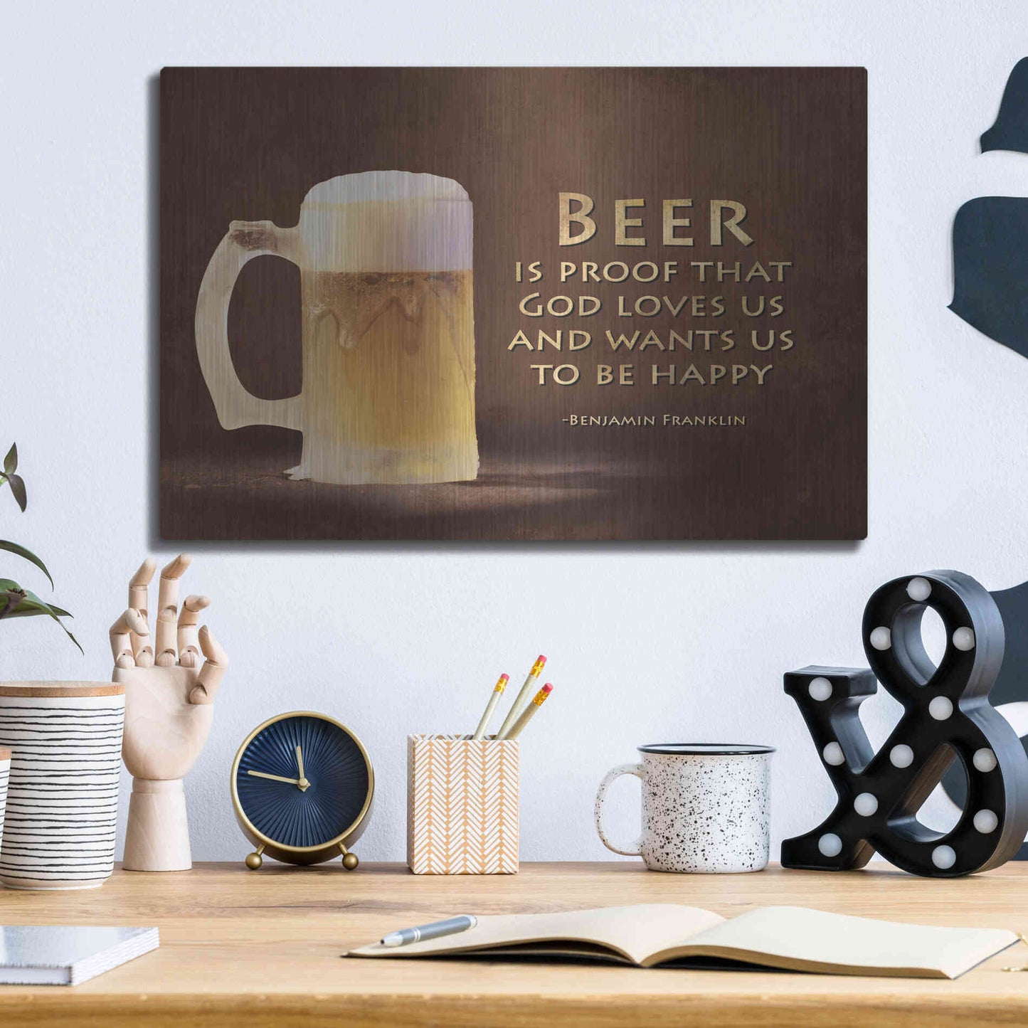 Luxe Metal Art 'Be Happy' by Lori Deiter, Metal Wall Art,16x12