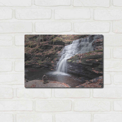 Luxe Metal Art 'Peaceful Day at Mohican Falls' by Lori Deiter, Metal Wall Art,16x12