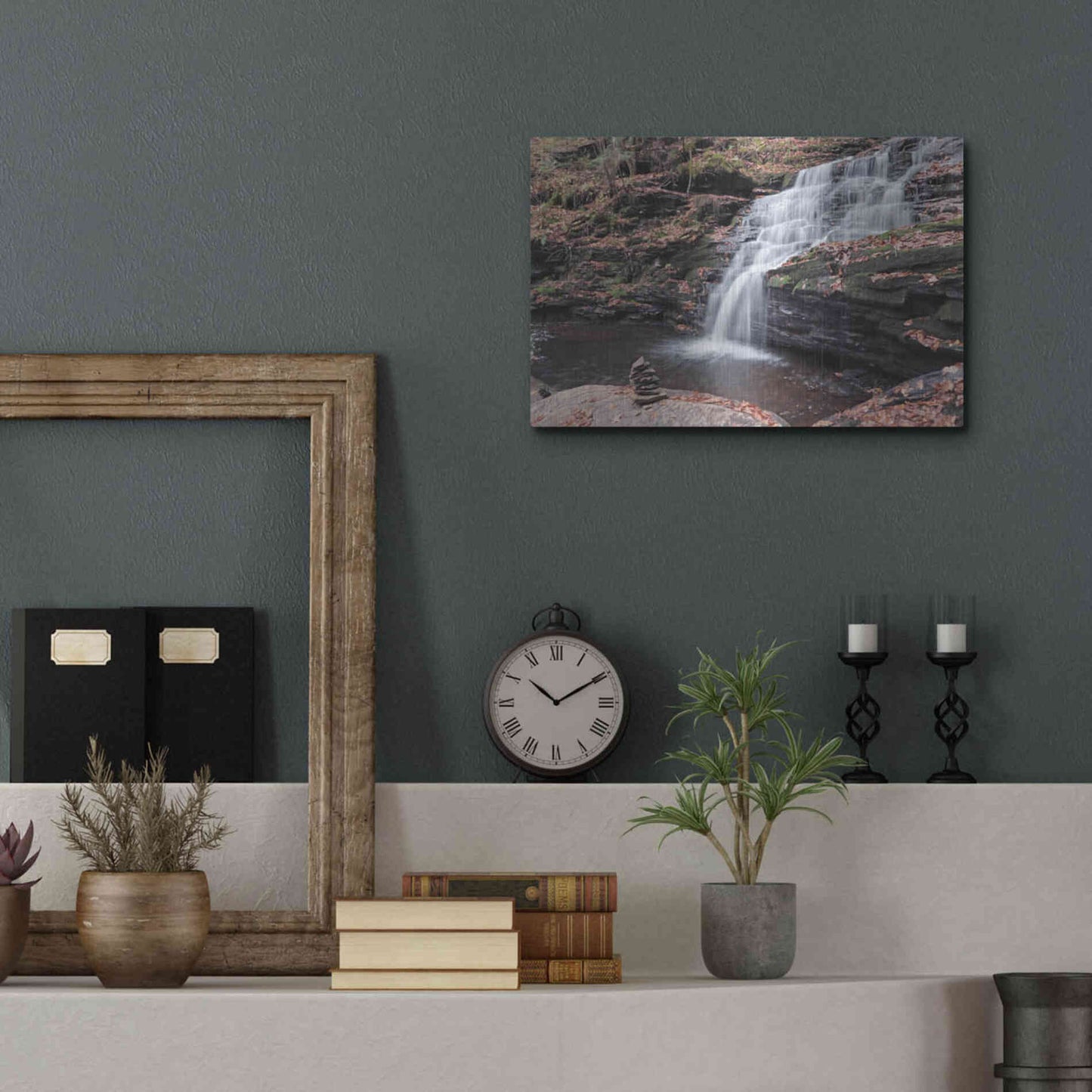 Luxe Metal Art 'Peaceful Day at Mohican Falls' by Lori Deiter, Metal Wall Art,16x12