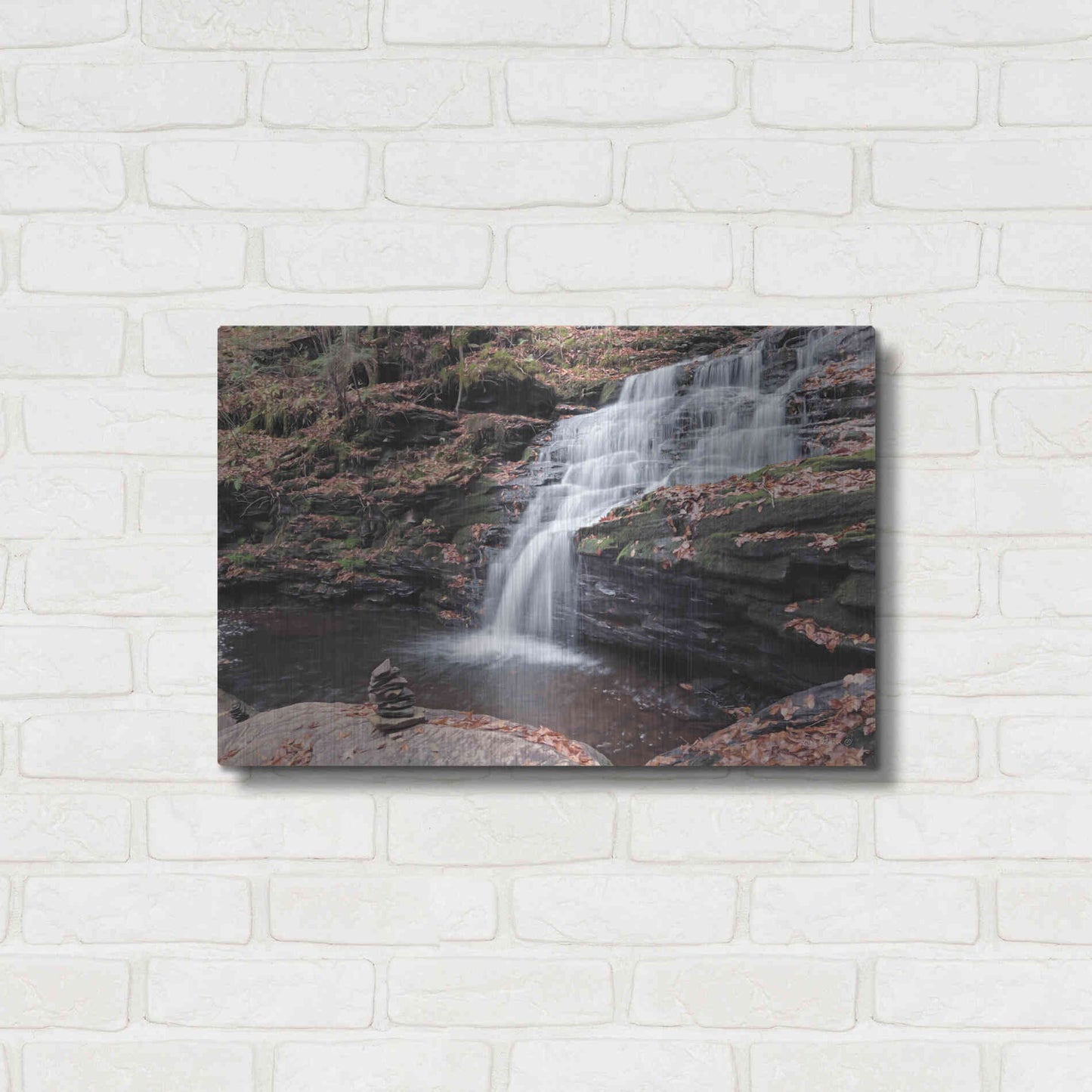 Luxe Metal Art 'Peaceful Day at Mohican Falls' by Lori Deiter, Metal Wall Art,24x16