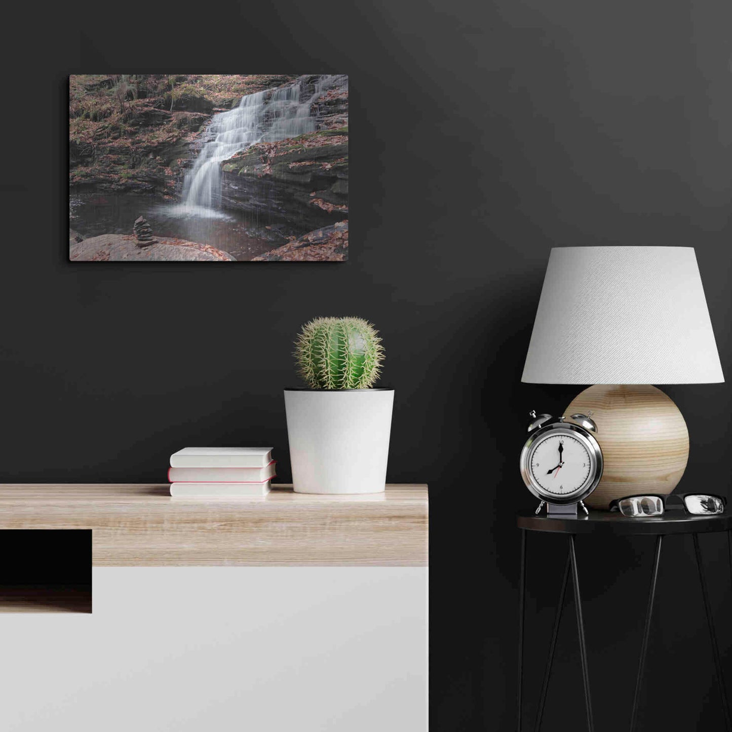 Luxe Metal Art 'Peaceful Day at Mohican Falls' by Lori Deiter, Metal Wall Art,24x16