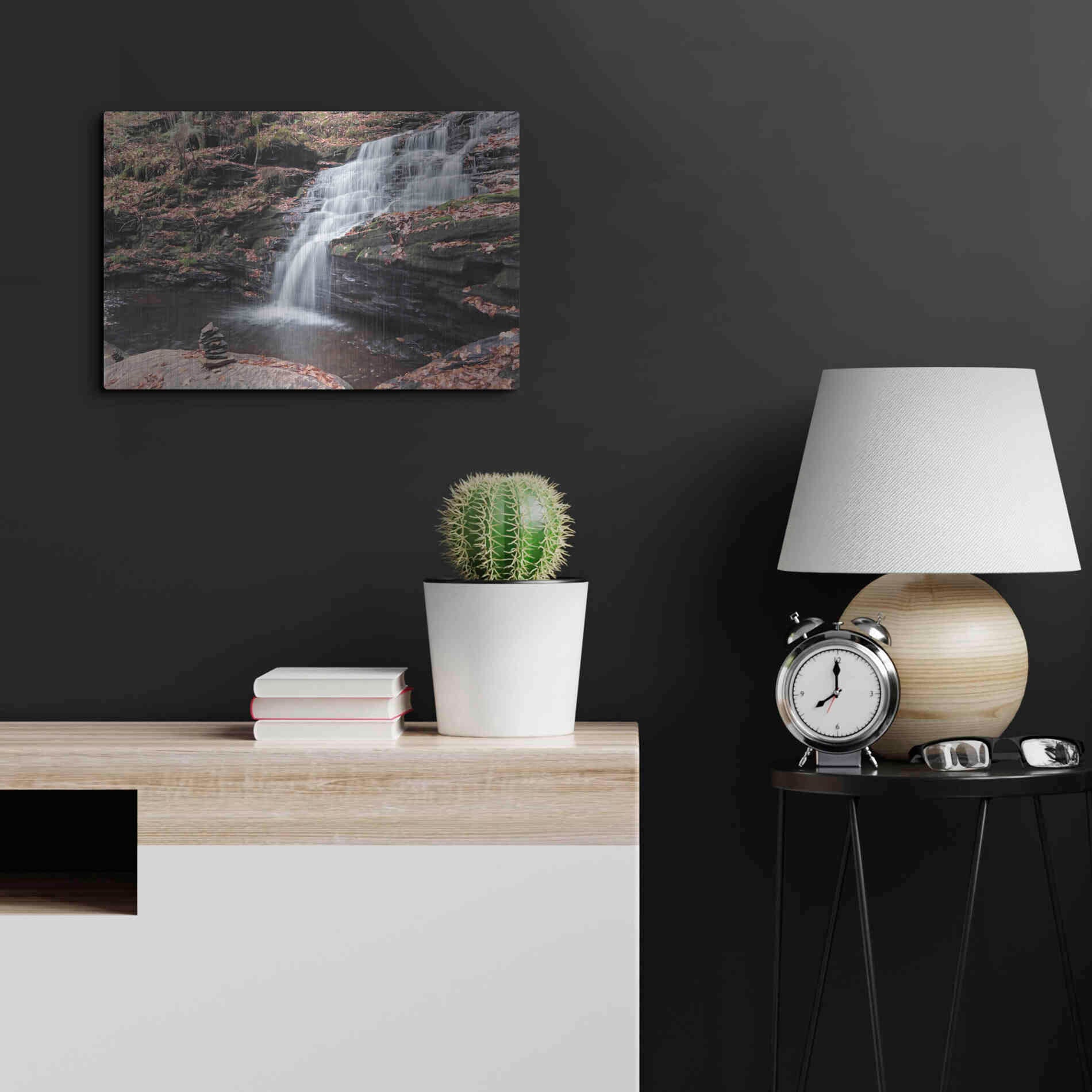 Luxe Metal Art 'Peaceful Day at Mohican Falls' by Lori Deiter, Metal Wall Art,24x16