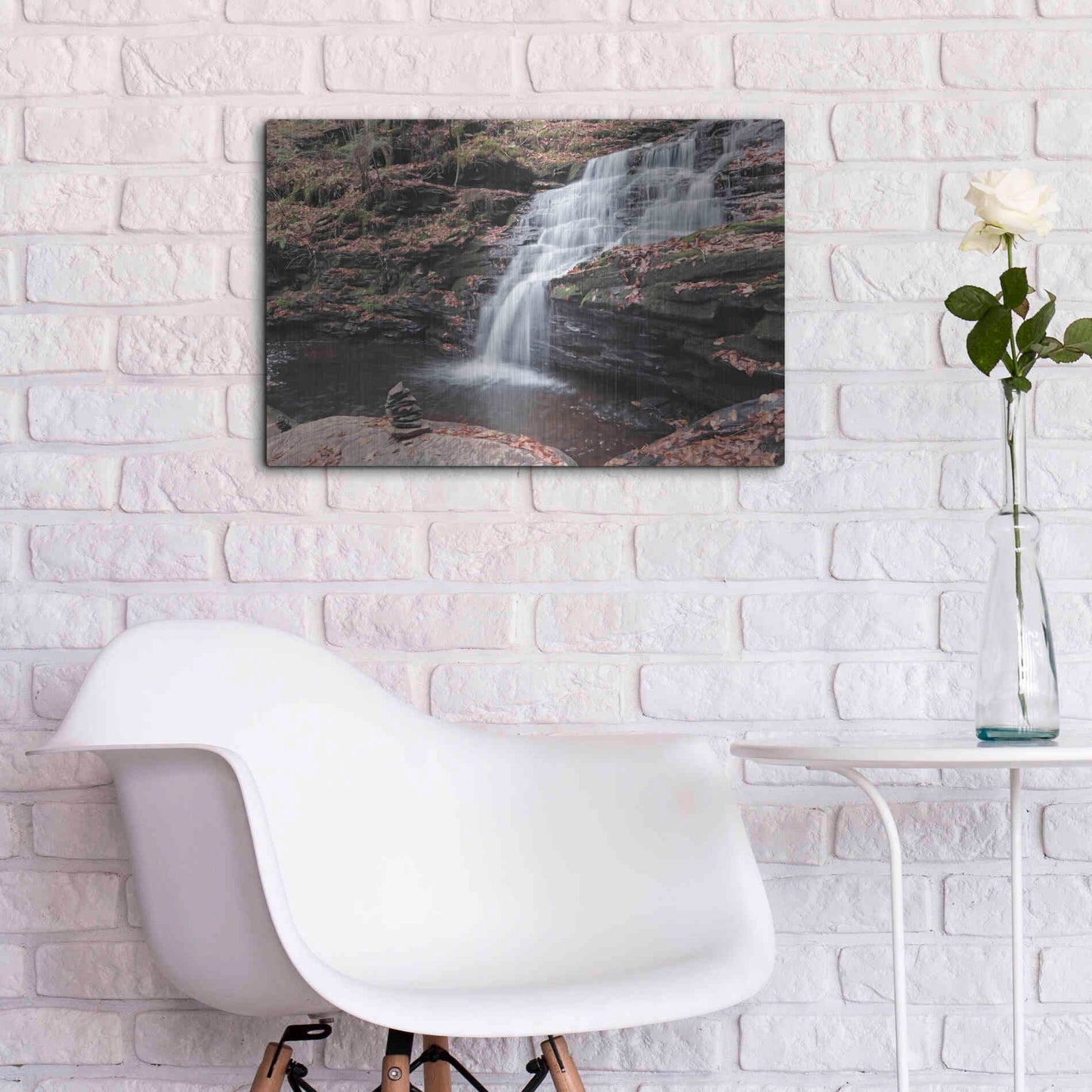 Luxe Metal Art 'Peaceful Day at Mohican Falls' by Lori Deiter, Metal Wall Art,24x16