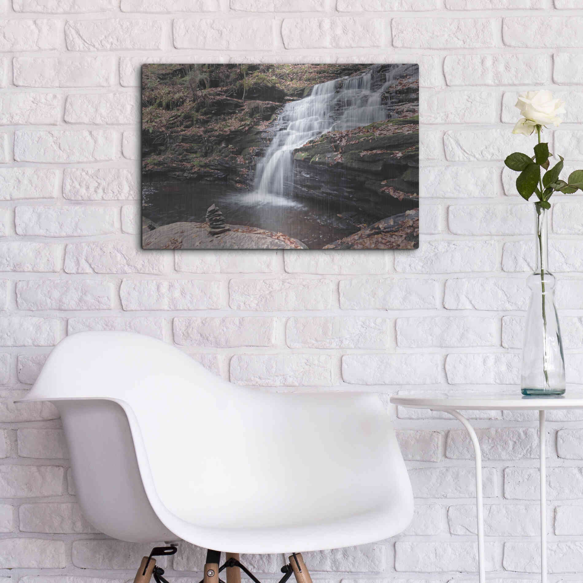 Luxe Metal Art 'Peaceful Day at Mohican Falls' by Lori Deiter, Metal Wall Art,24x16