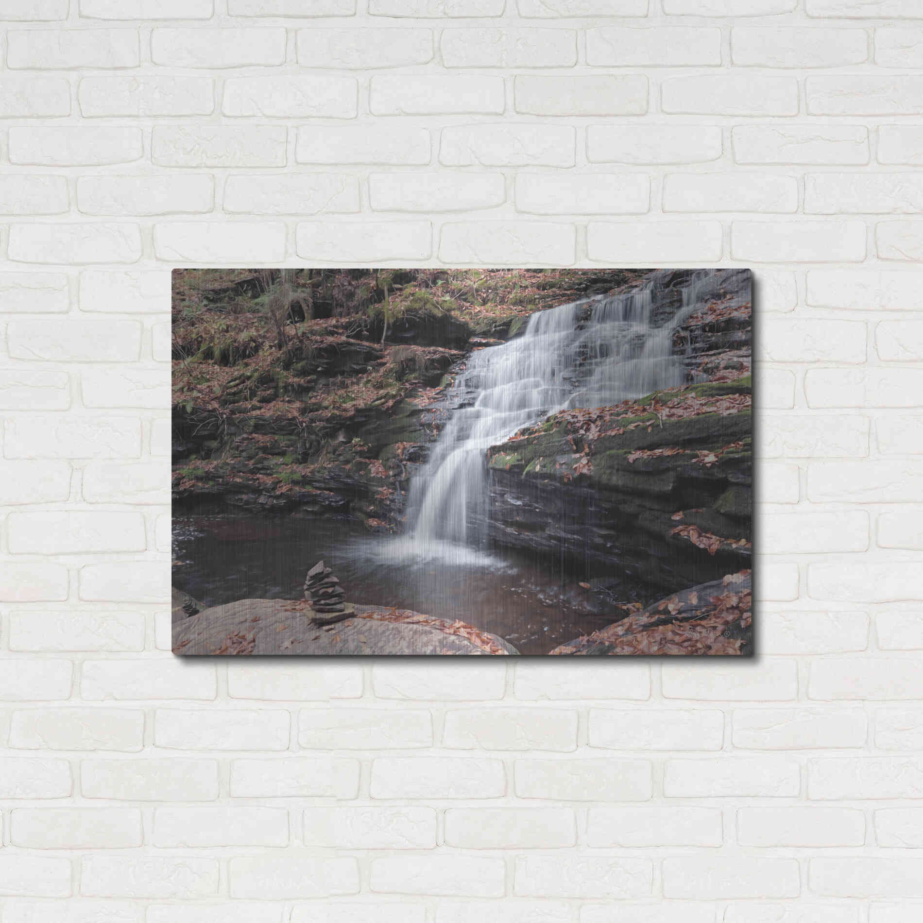 Luxe Metal Art 'Peaceful Day at Mohican Falls' by Lori Deiter, Metal Wall Art,36x24