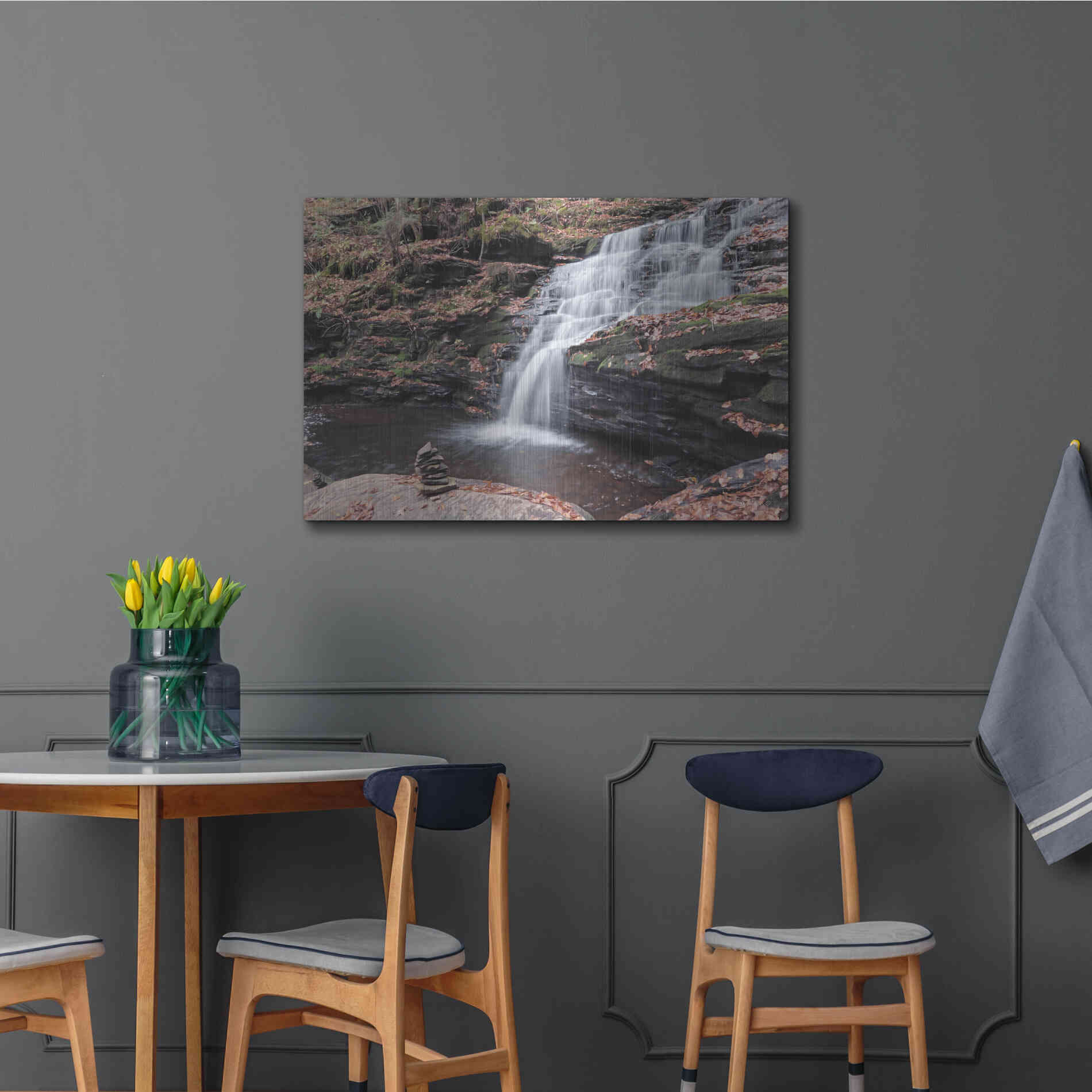 Luxe Metal Art 'Peaceful Day at Mohican Falls' by Lori Deiter, Metal Wall Art,36x24