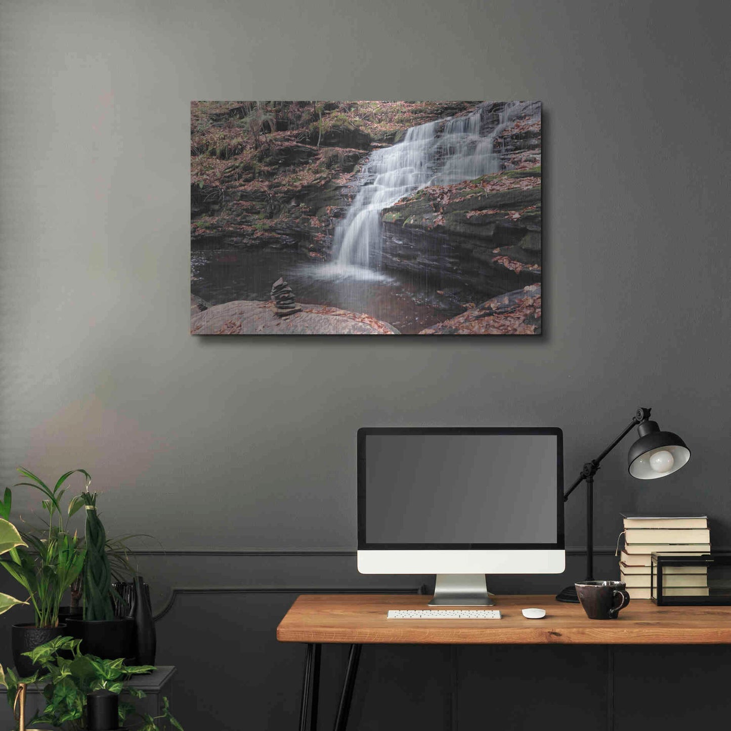 Luxe Metal Art 'Peaceful Day at Mohican Falls' by Lori Deiter, Metal Wall Art,36x24