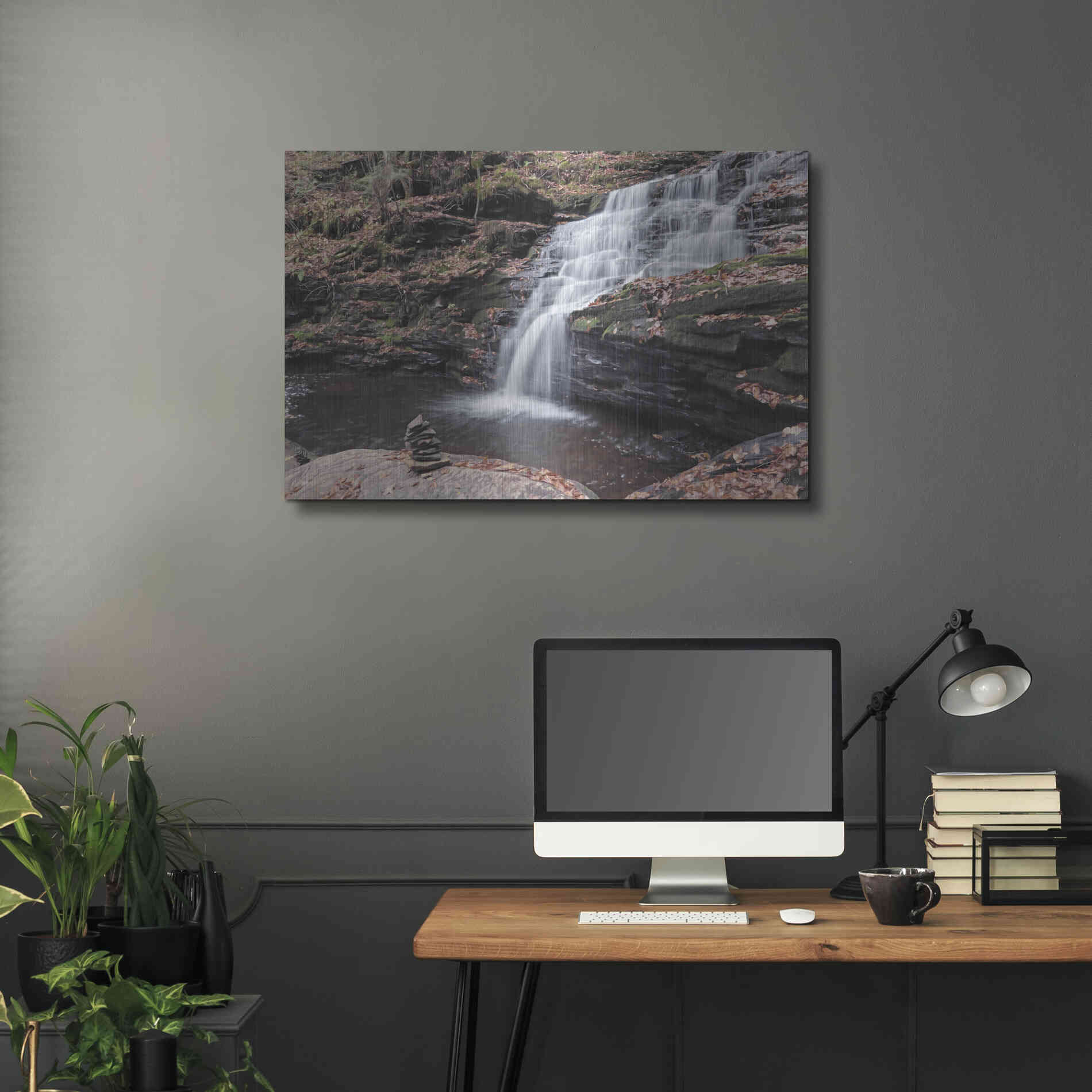 Luxe Metal Art 'Peaceful Day at Mohican Falls' by Lori Deiter, Metal Wall Art,36x24