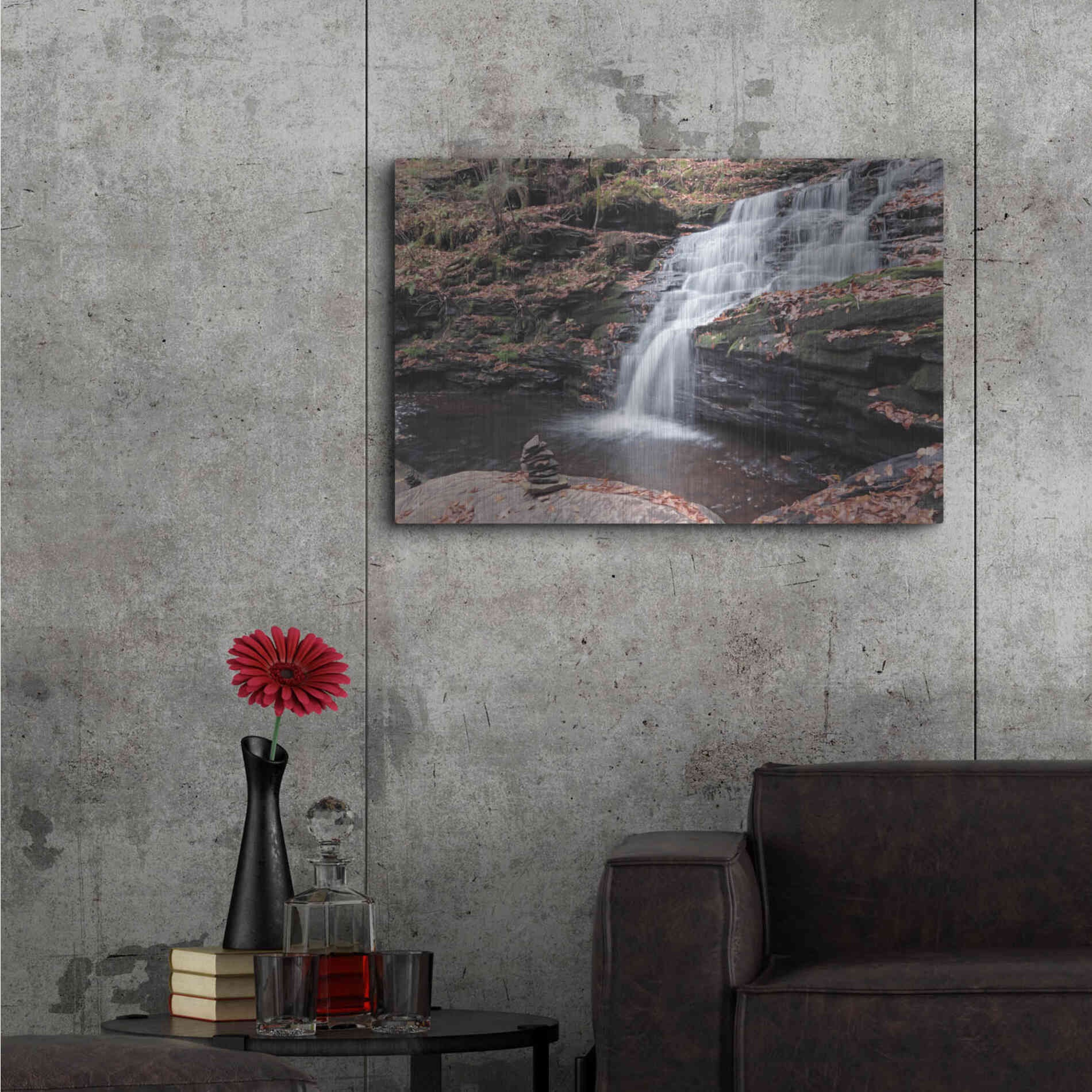 Luxe Metal Art 'Peaceful Day at Mohican Falls' by Lori Deiter, Metal Wall Art,36x24