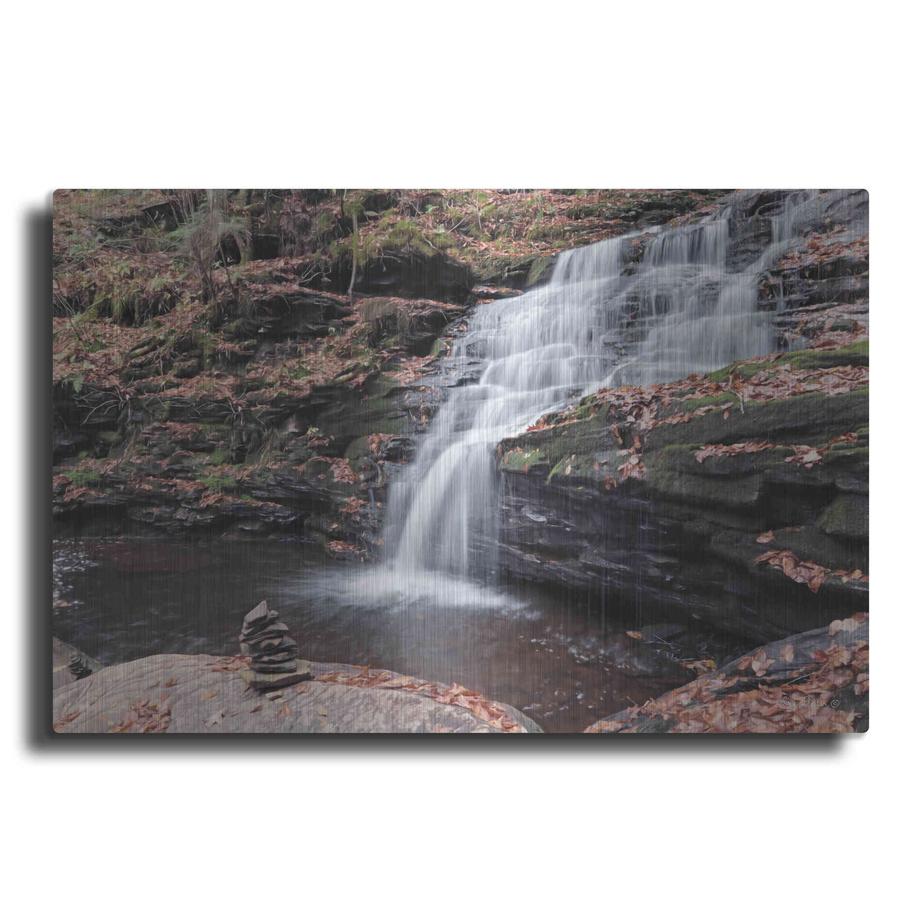 Luxe Metal Art 'Peaceful Day at Mohican Falls' by Lori Deiter, Metal Wall Art