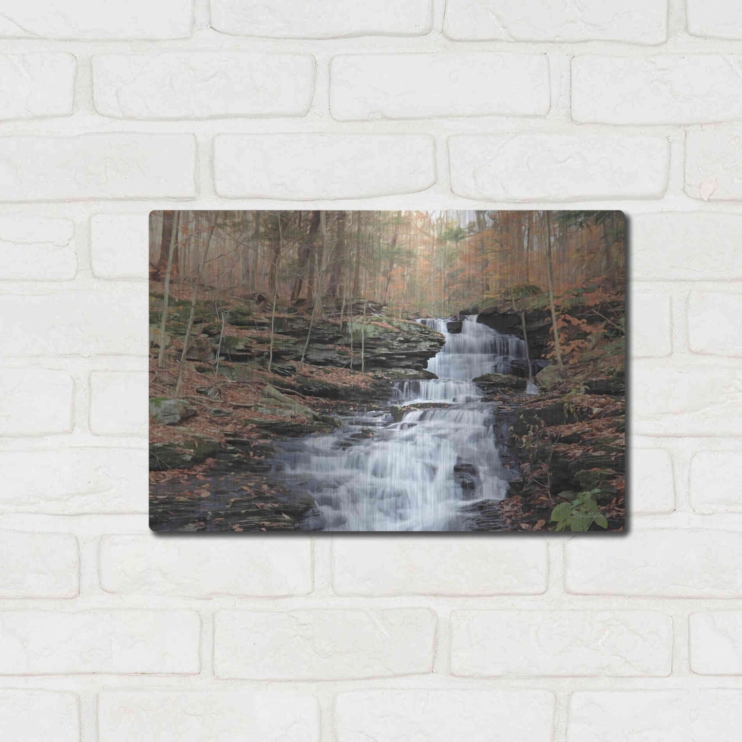 Luxe Metal Art 'Waterfall Steps at Pigeon Run' by Lori Deiter, Metal Wall Art,16x12