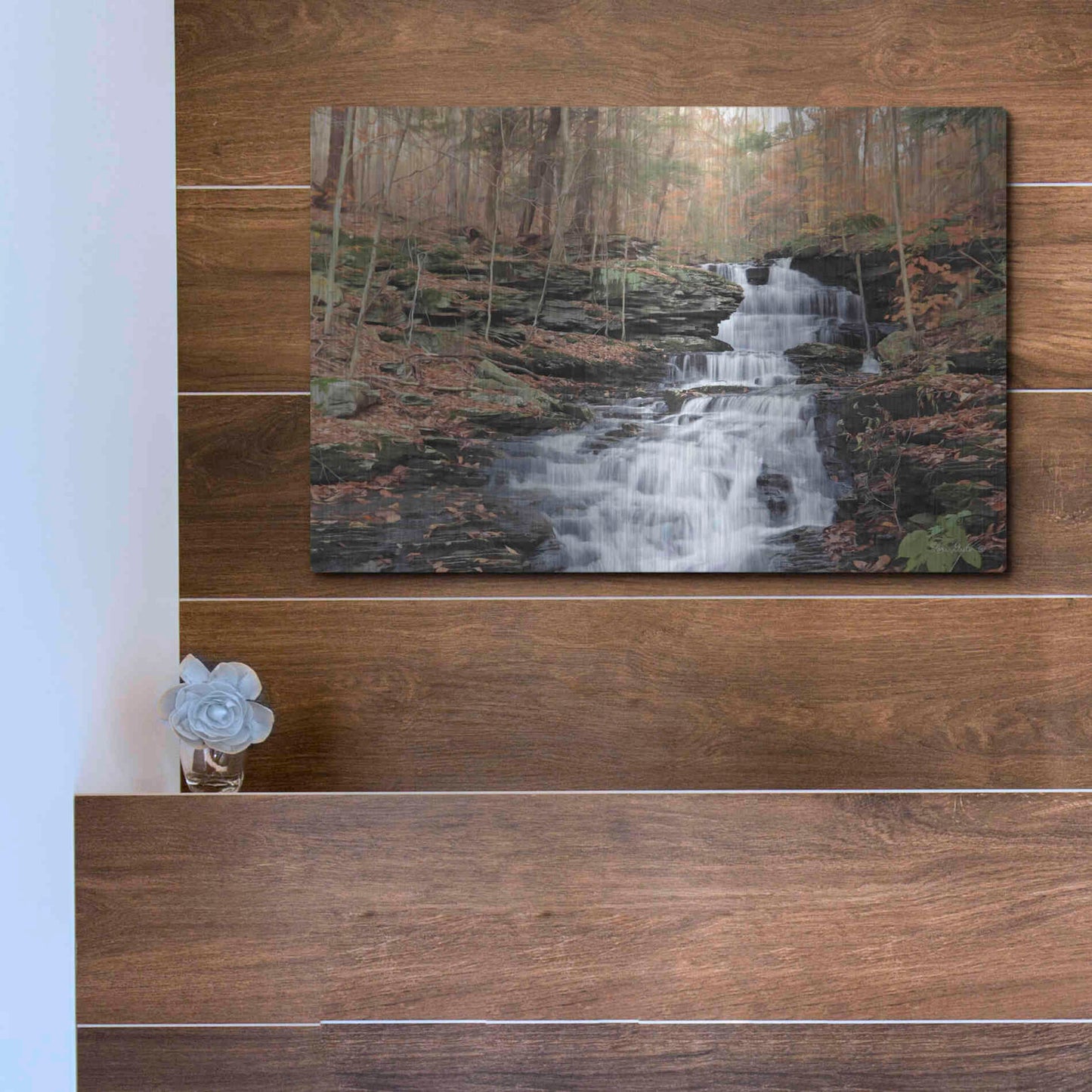 Luxe Metal Art 'Waterfall Steps at Pigeon Run' by Lori Deiter, Metal Wall Art,16x12