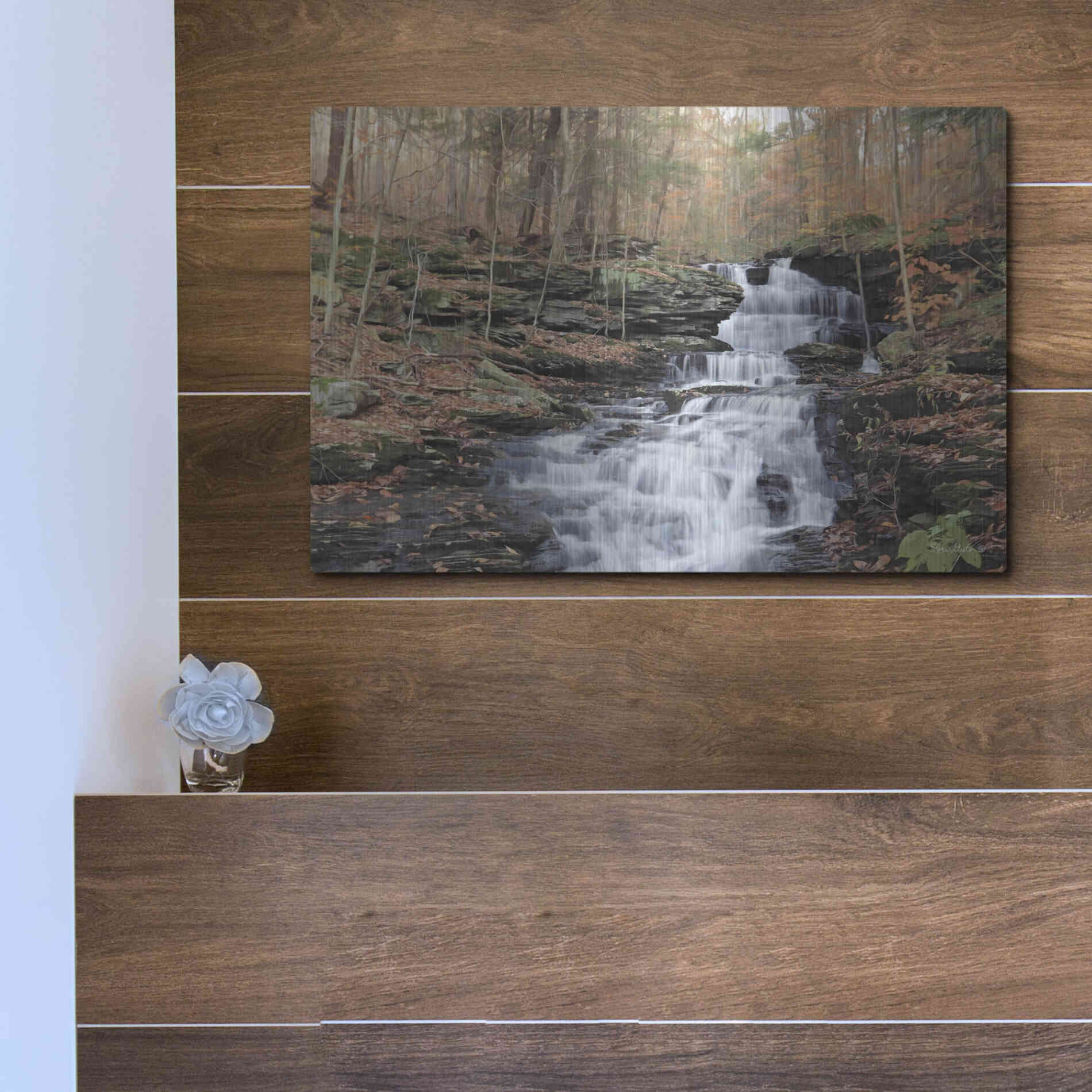 Luxe Metal Art 'Waterfall Steps at Pigeon Run' by Lori Deiter, Metal Wall Art,16x12
