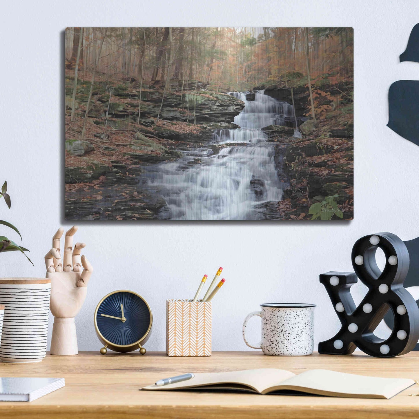 Luxe Metal Art 'Waterfall Steps at Pigeon Run' by Lori Deiter, Metal Wall Art,16x12