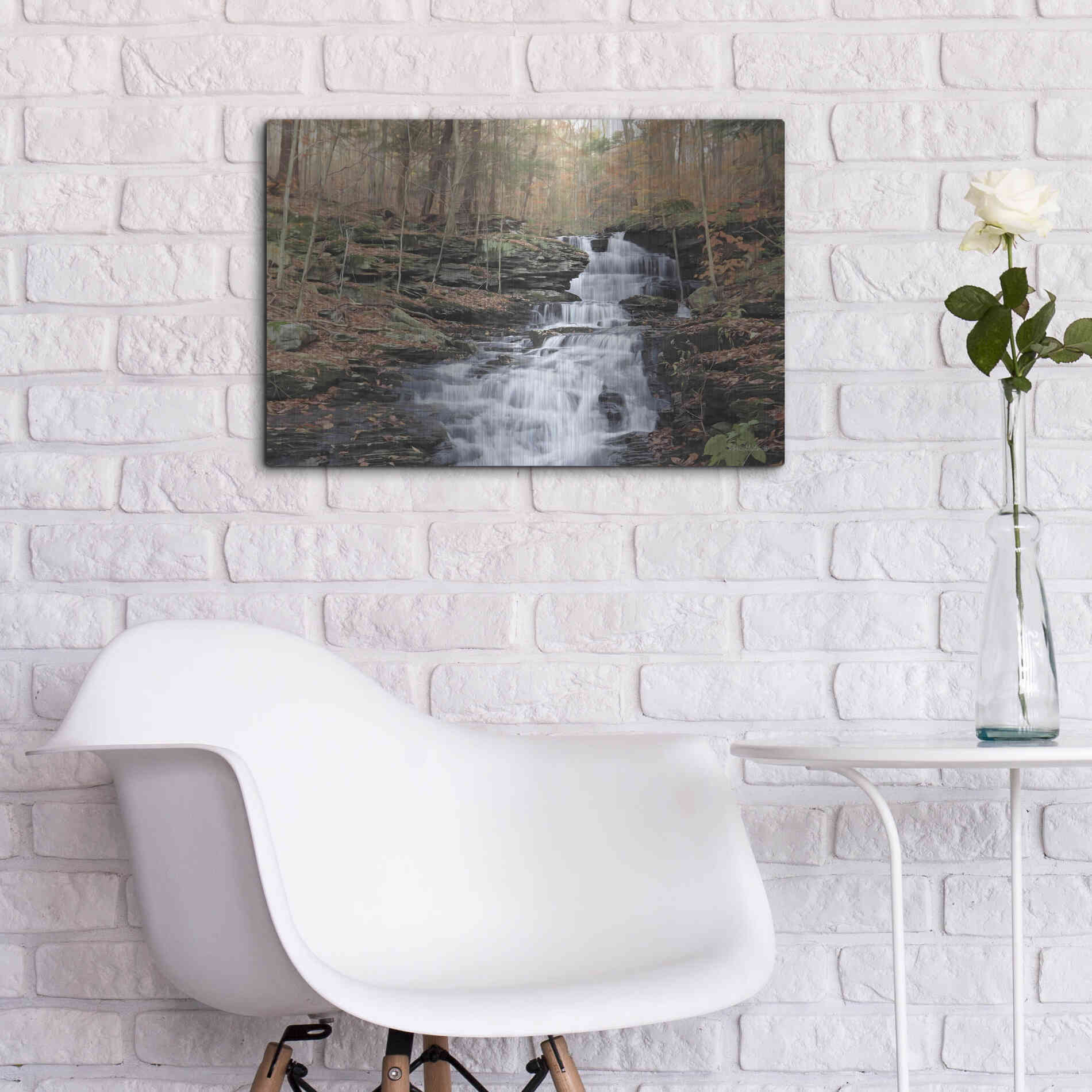 Luxe Metal Art 'Waterfall Steps at Pigeon Run' by Lori Deiter, Metal Wall Art,24x16