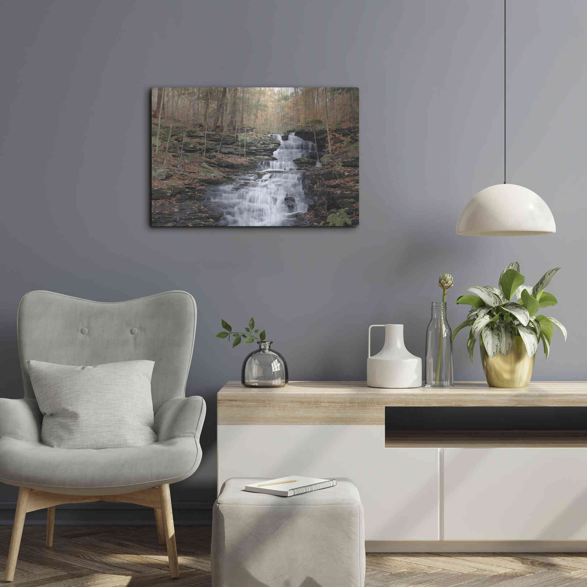 Luxe Metal Art 'Waterfall Steps at Pigeon Run' by Lori Deiter, Metal Wall Art,24x16