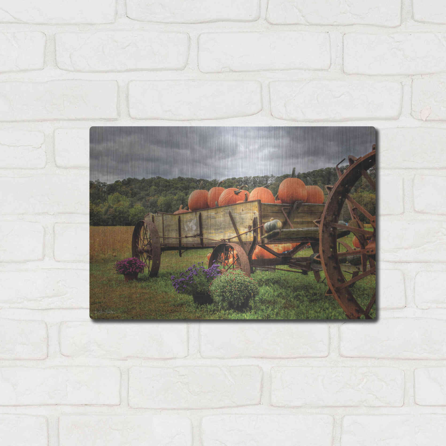 Luxe Metal Art 'Pumpkin Wagon' by Lori Deiter, Metal Wall Art,16x12