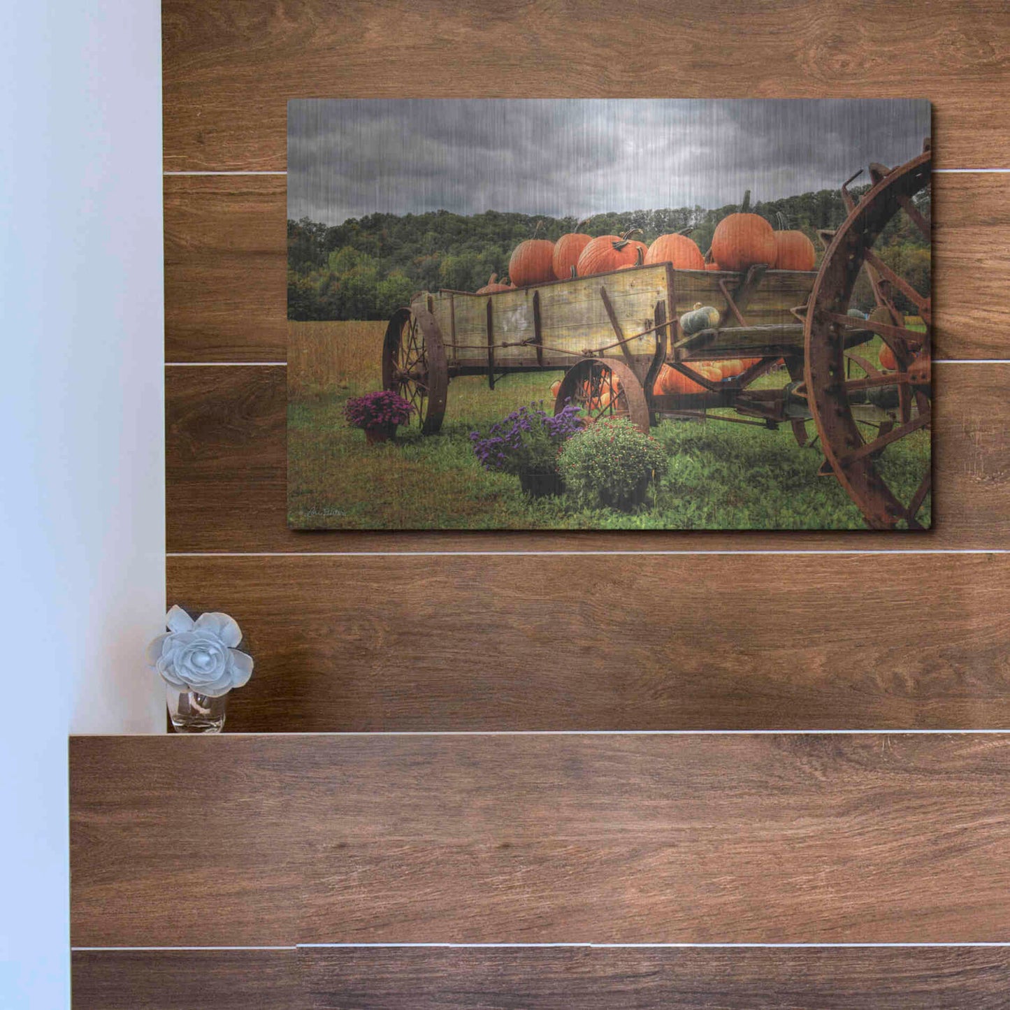 Luxe Metal Art 'Pumpkin Wagon' by Lori Deiter, Metal Wall Art,16x12