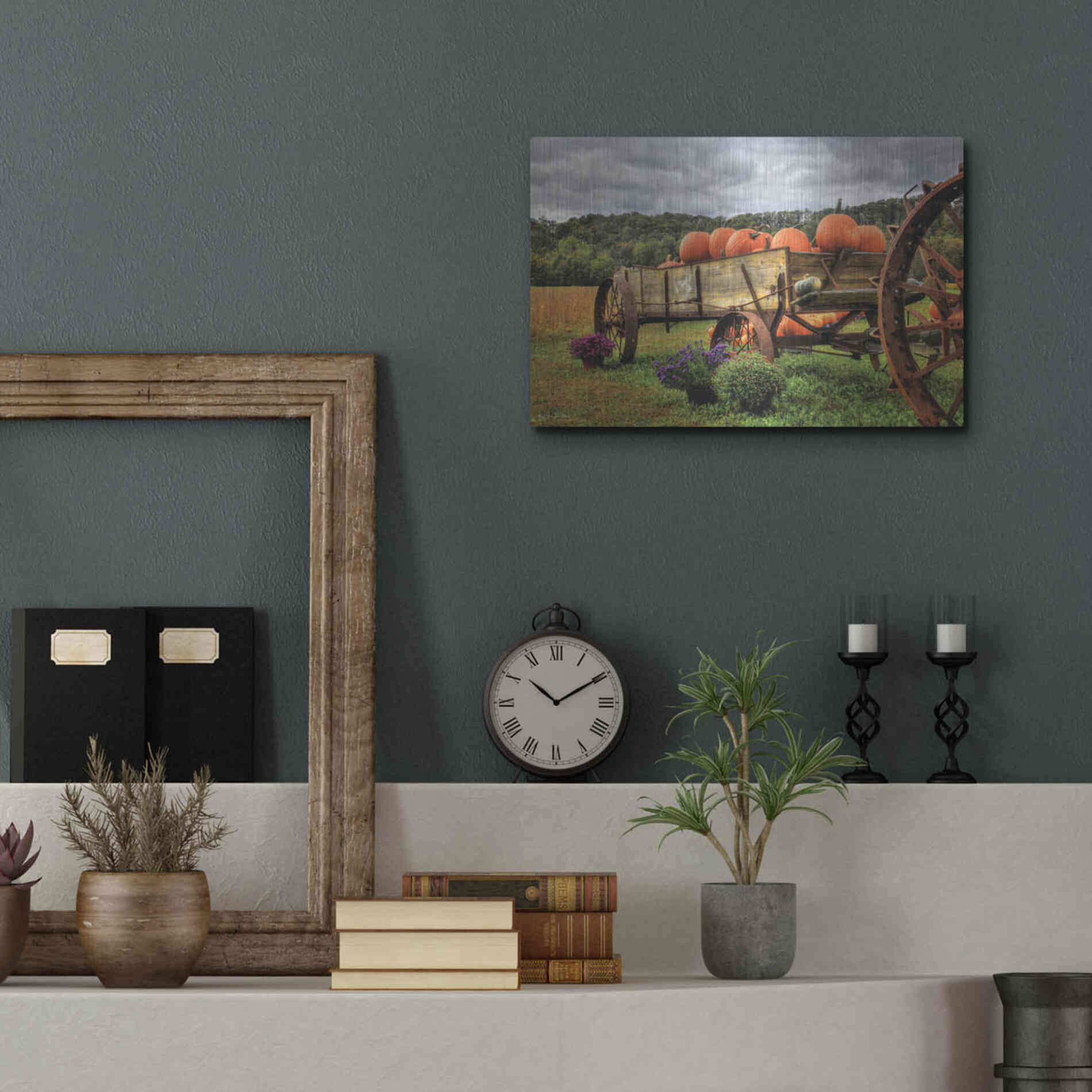 Luxe Metal Art 'Pumpkin Wagon' by Lori Deiter, Metal Wall Art,16x12