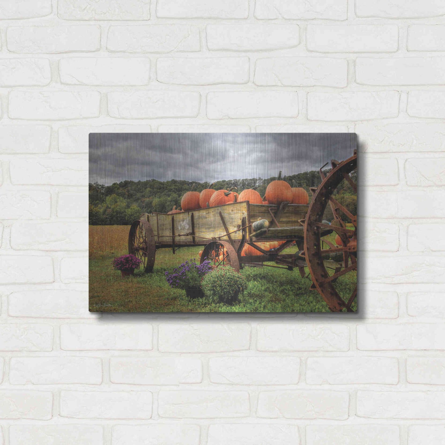 Luxe Metal Art 'Pumpkin Wagon' by Lori Deiter, Metal Wall Art,24x16