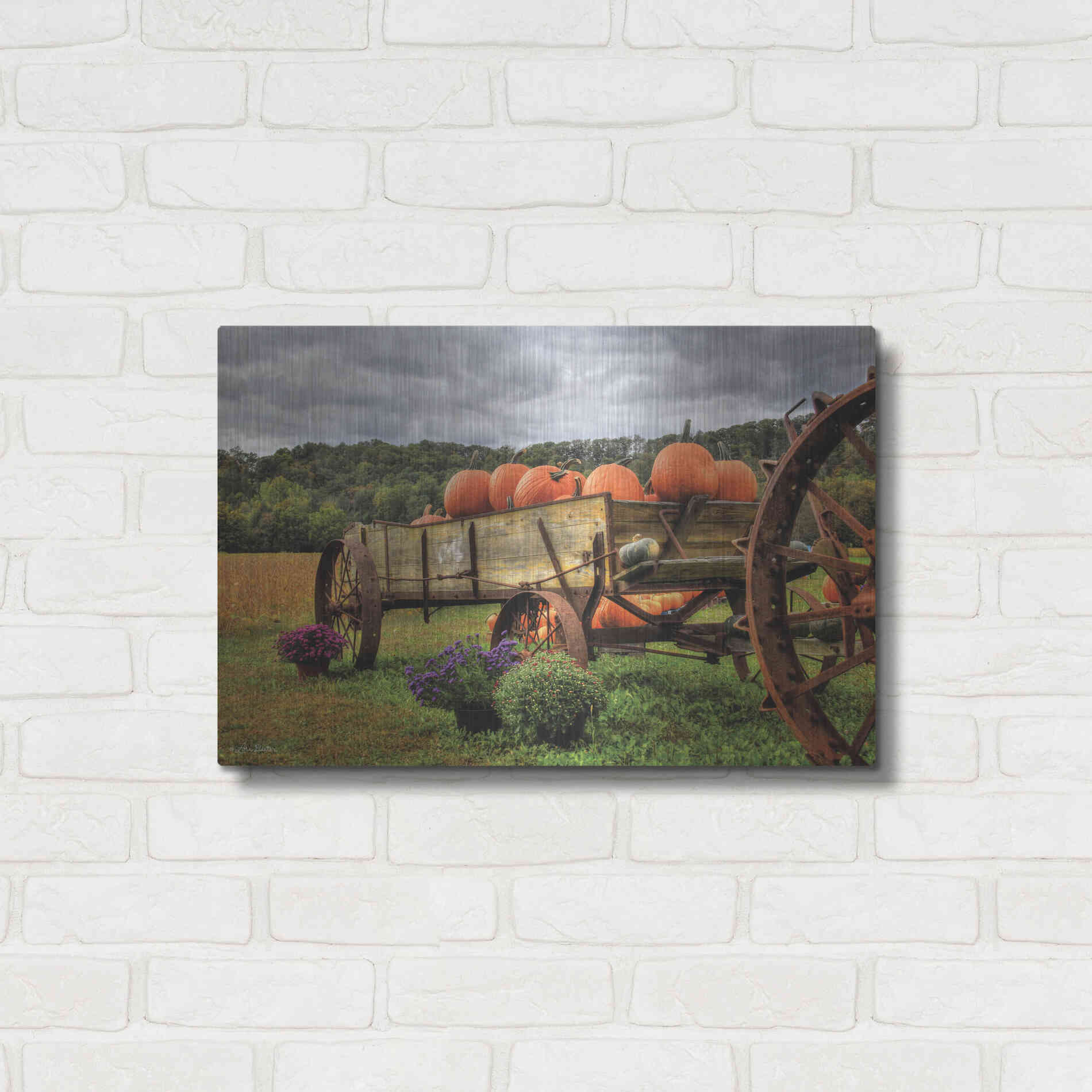 Luxe Metal Art 'Pumpkin Wagon' by Lori Deiter, Metal Wall Art,24x16