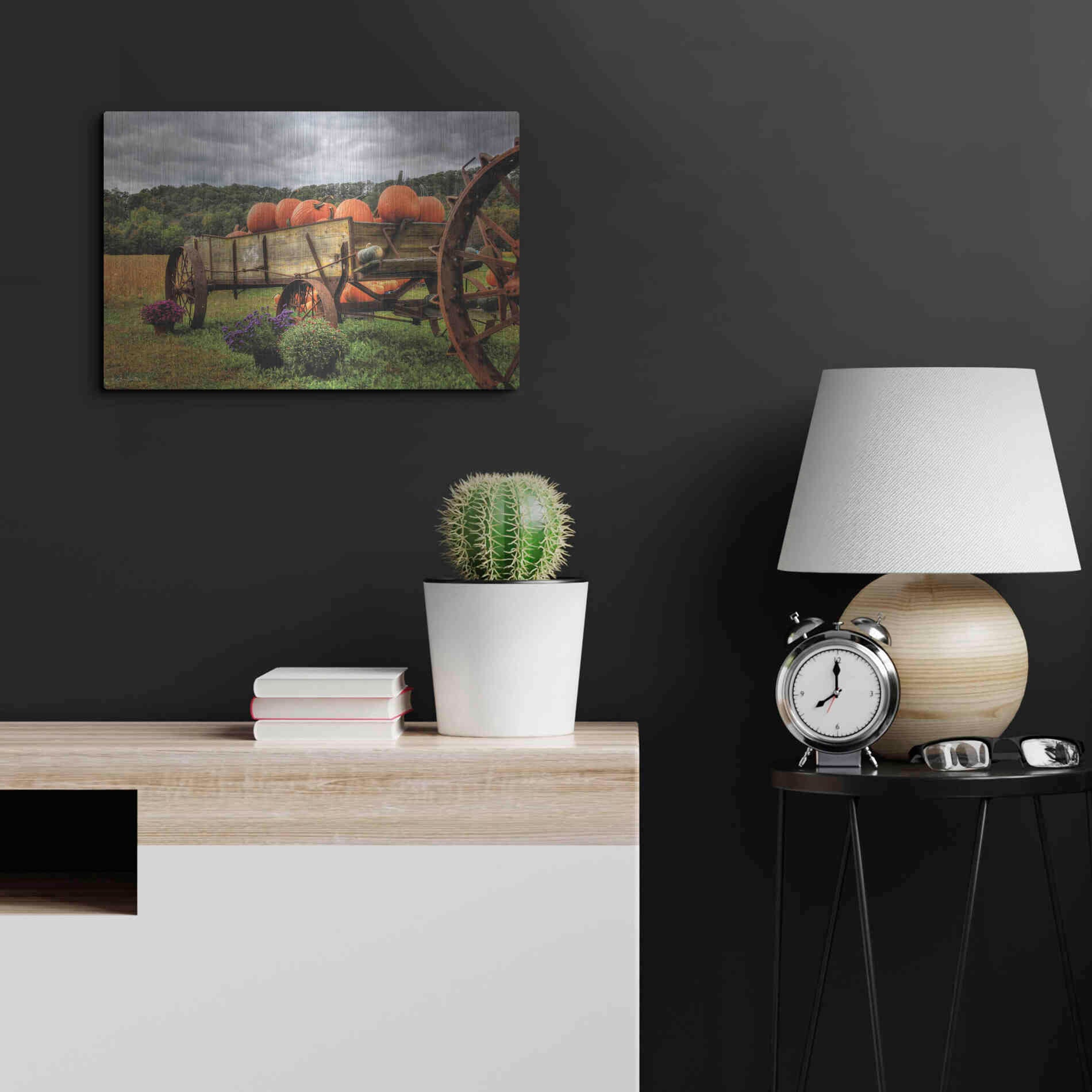 Luxe Metal Art 'Pumpkin Wagon' by Lori Deiter, Metal Wall Art,24x16