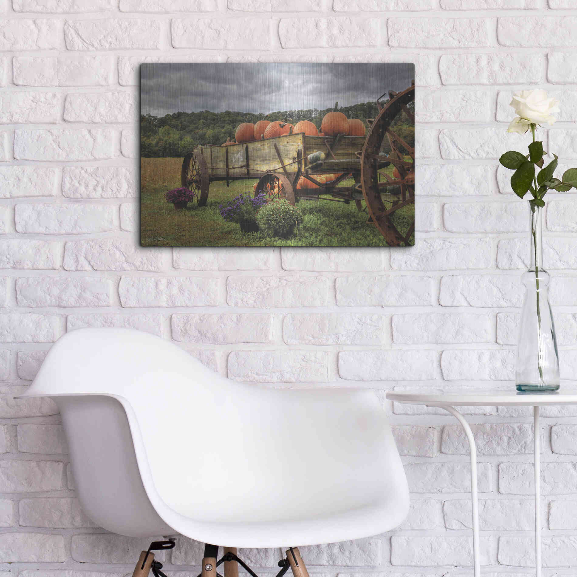 Luxe Metal Art 'Pumpkin Wagon' by Lori Deiter, Metal Wall Art,24x16