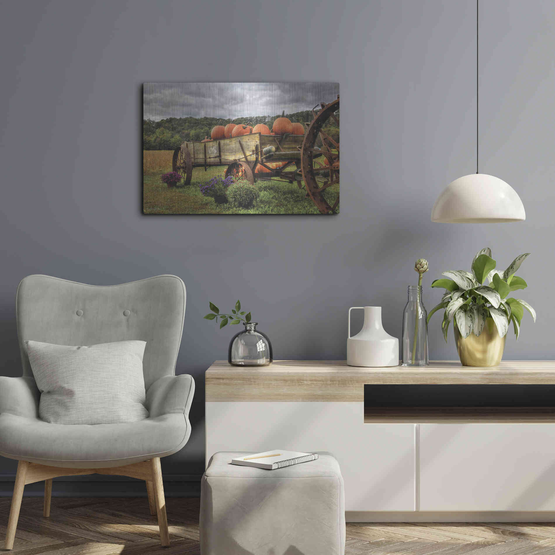 Luxe Metal Art 'Pumpkin Wagon' by Lori Deiter, Metal Wall Art,24x16
