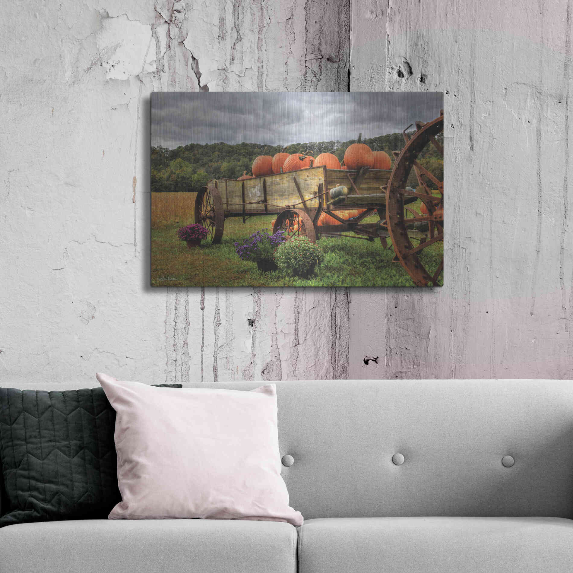 Luxe Metal Art 'Pumpkin Wagon' by Lori Deiter, Metal Wall Art,36x24
