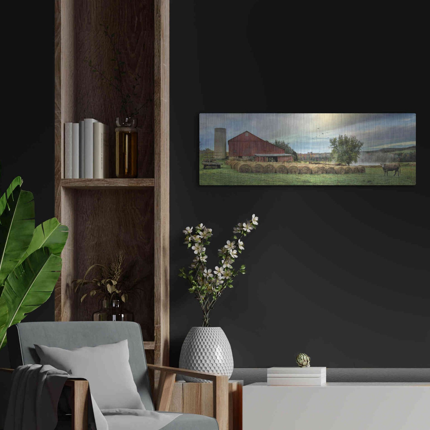 Luxe Metal Art 'Hay Harvest' by Lori Deiter, Metal Wall Art,36x12