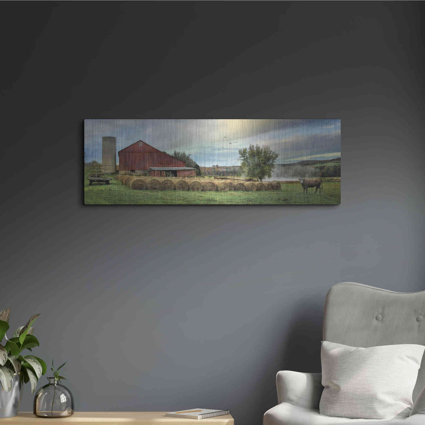 Luxe Metal Art 'Hay Harvest' by Lori Deiter, Metal Wall Art,36x12