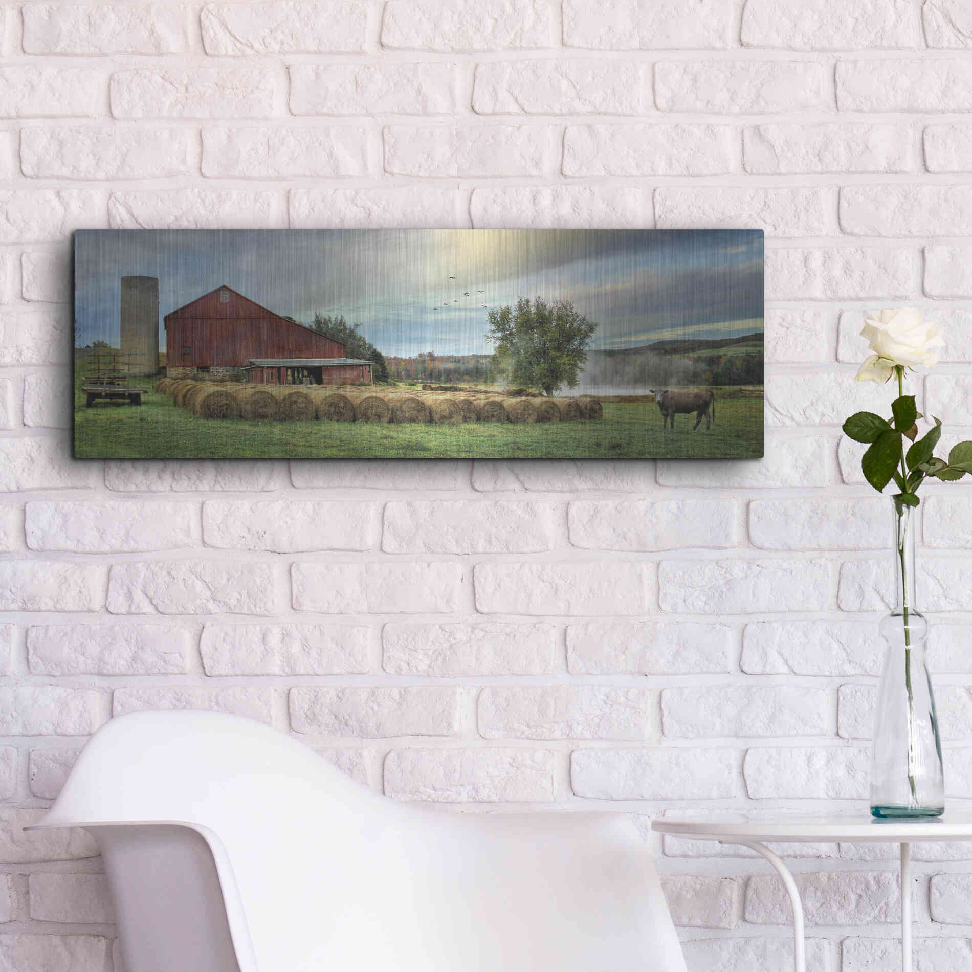 Luxe Metal Art 'Hay Harvest' by Lori Deiter, Metal Wall Art,36x12