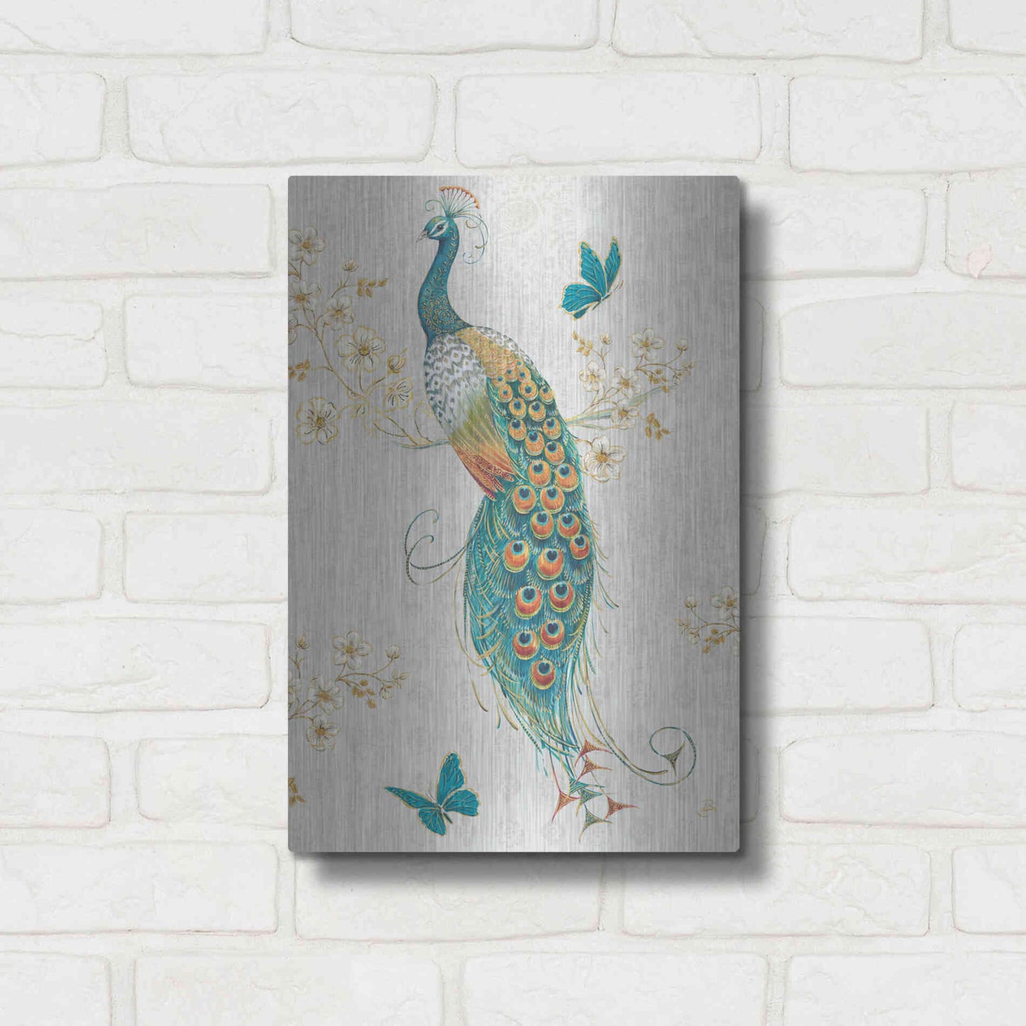 Luxe Metal Art 'Ornate Peacock XA' by Daphne Brissonet, Metal Wall Art,12x16