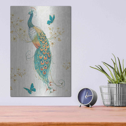 Luxe Metal Art 'Ornate Peacock XA' by Daphne Brissonet, Metal Wall Art,12x16