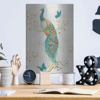 Luxe Metal Art 'Ornate Peacock XA' by Daphne Brissonet, Metal Wall Art,12x16
