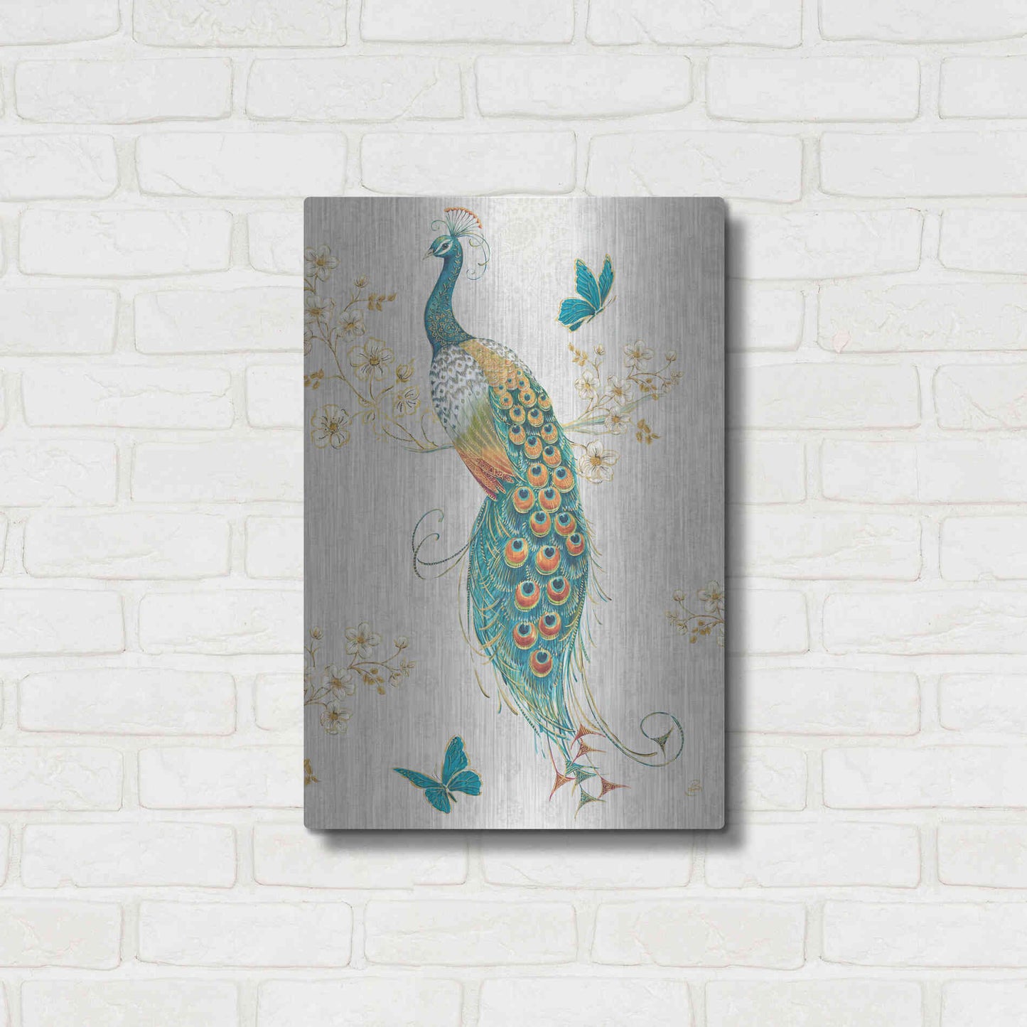 Luxe Metal Art 'Ornate Peacock XA' by Daphne Brissonet, Metal Wall Art,16x24
